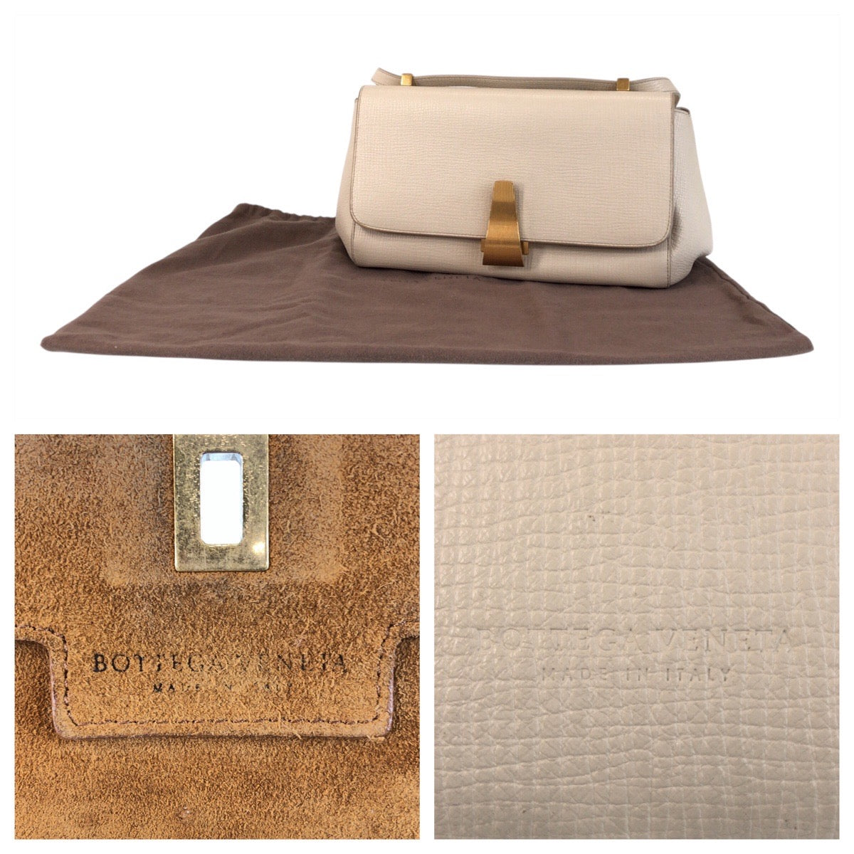 13964
BOTTEGAVENETA ボッテガヴェネタ ザ アングル パラメラート アイボリー ゴールド金具 レザー ショルダーバッグ レディース A44