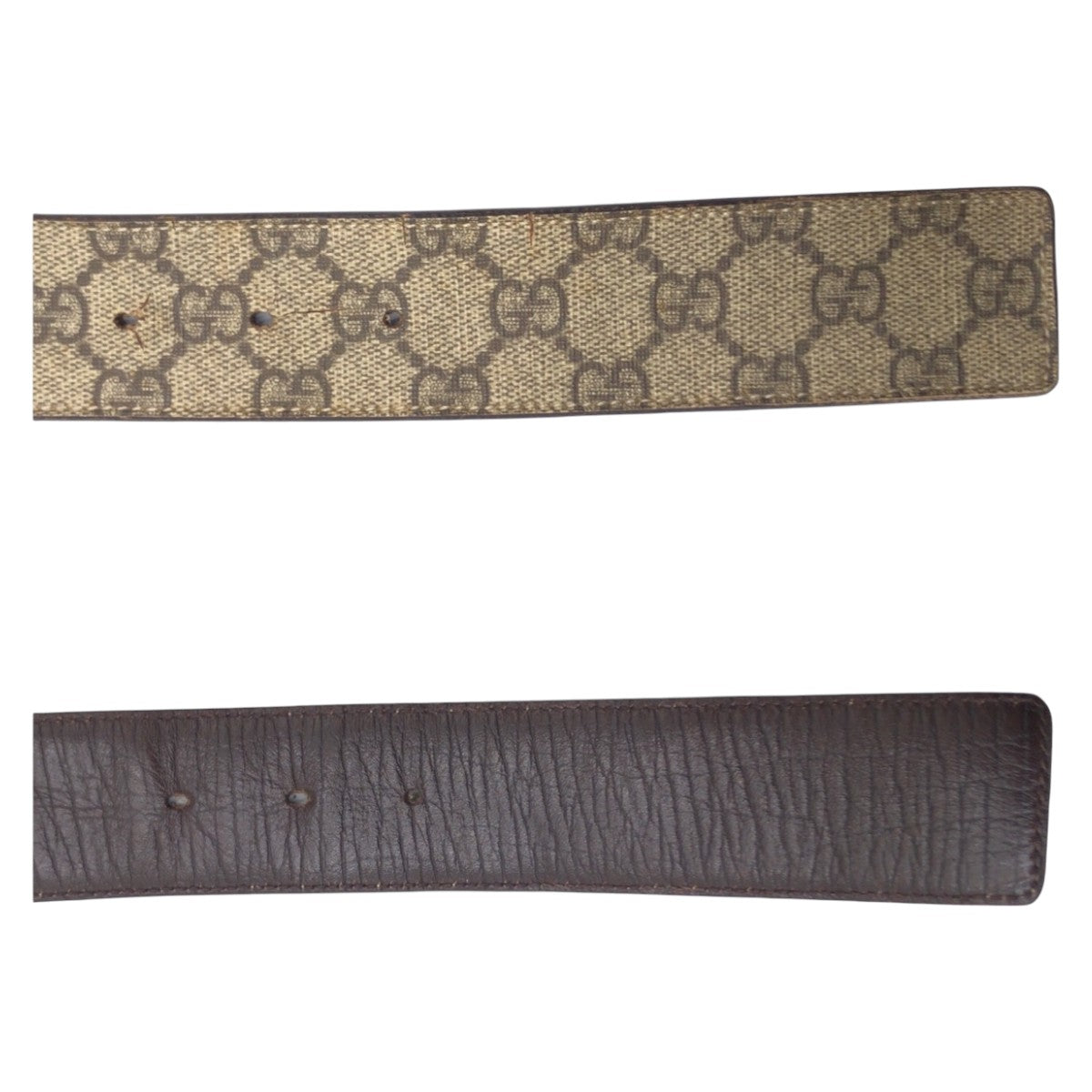GUCCI Gucci Interlocking Beige Brown Silver Hardware GG Supreme Canvas / Leather 114984 Belt GG Buckle Men's