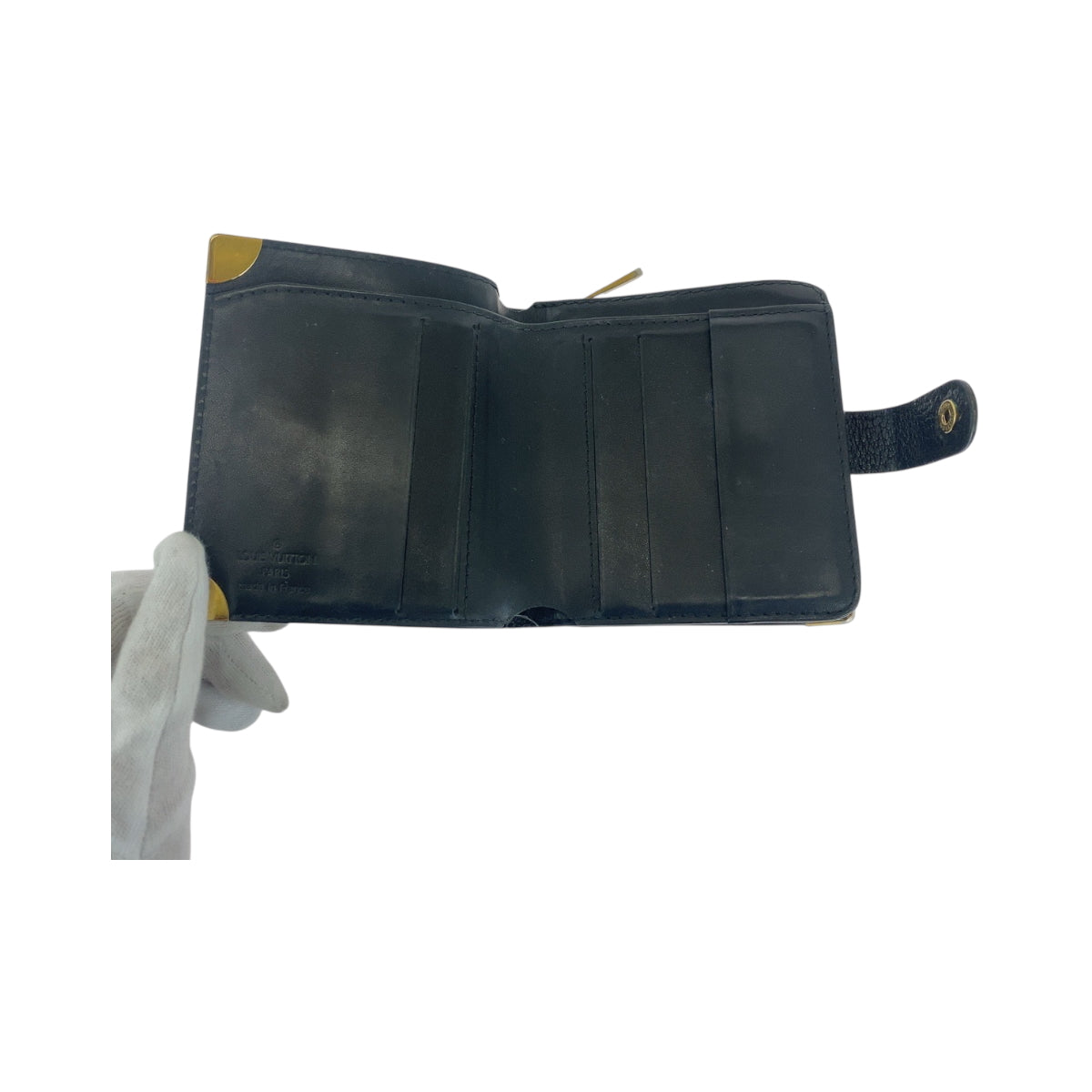 14535
LOUIS VUITTON ルイヴィトン スハリ ブラック 黒 ゴールド金具 レザー M91828 折財布 コンパクトウォレット メンズ
