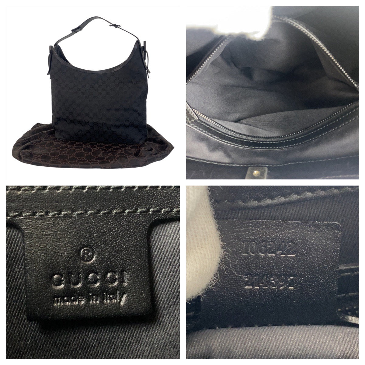 14579
GUCCI グッチ ブラック 黒 GGキャンバス / レザー 106242 ホーボー ショルダーバッグ レディース