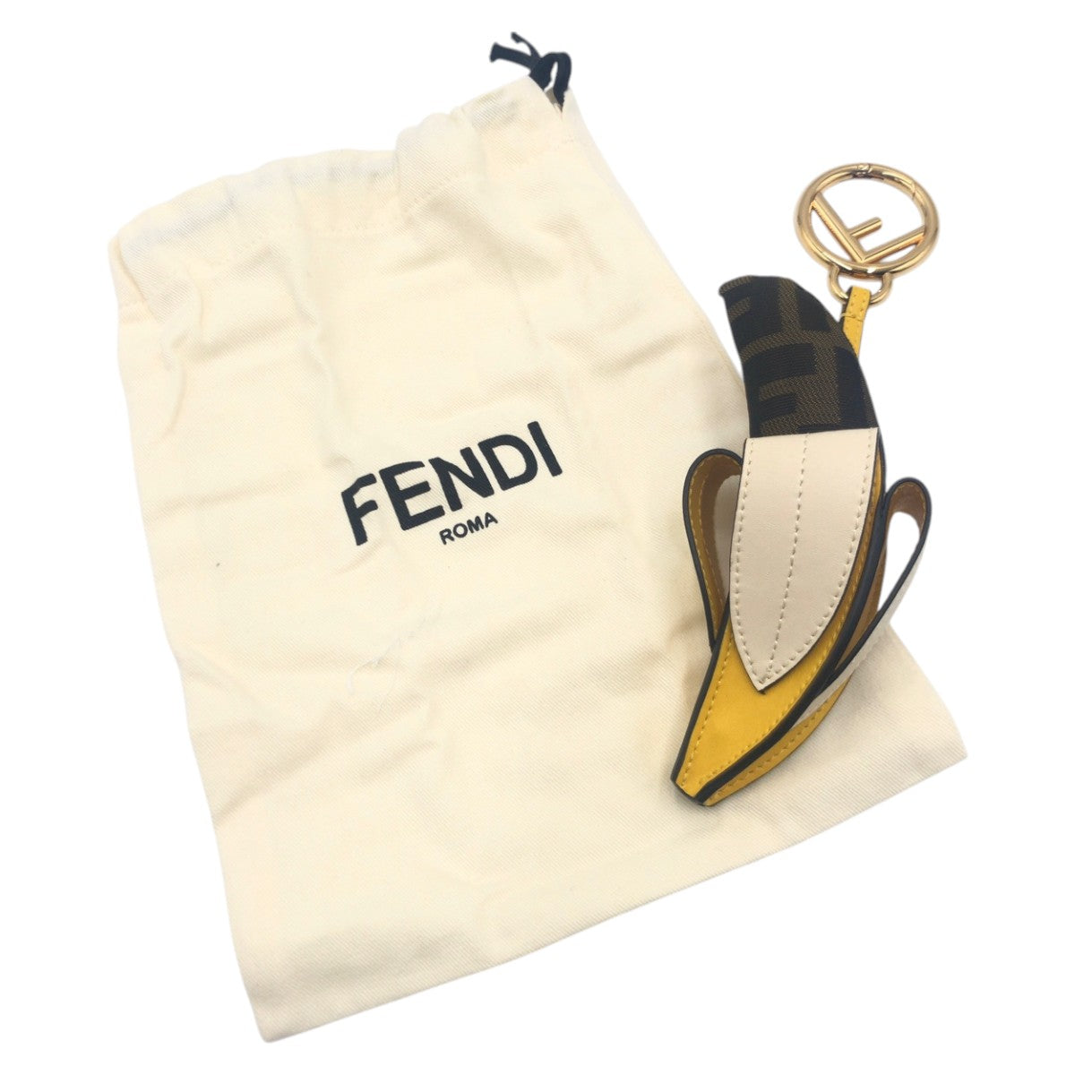 15672
FENDI フェンディ ズッカ バナナ ブラウン イエロー ゴールド コットン / メタル キーホルダー 男女兼用 レディース