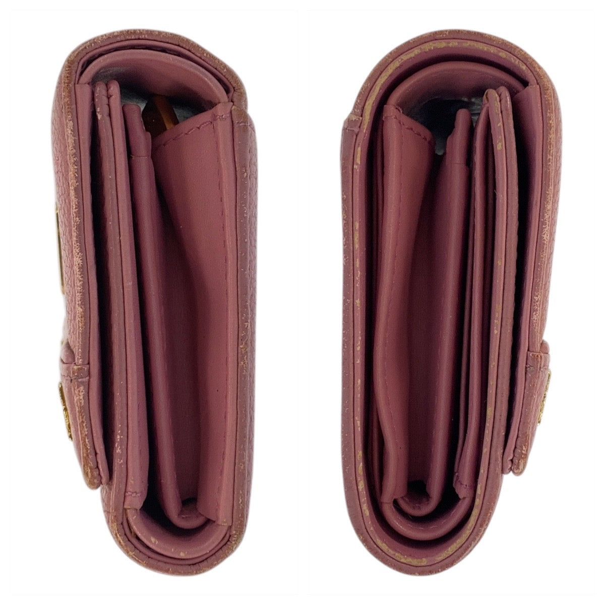 14587
MCM エム シー エム ピンク ゴールド金具 レザー 折財布 コンパクトウォレット レディース