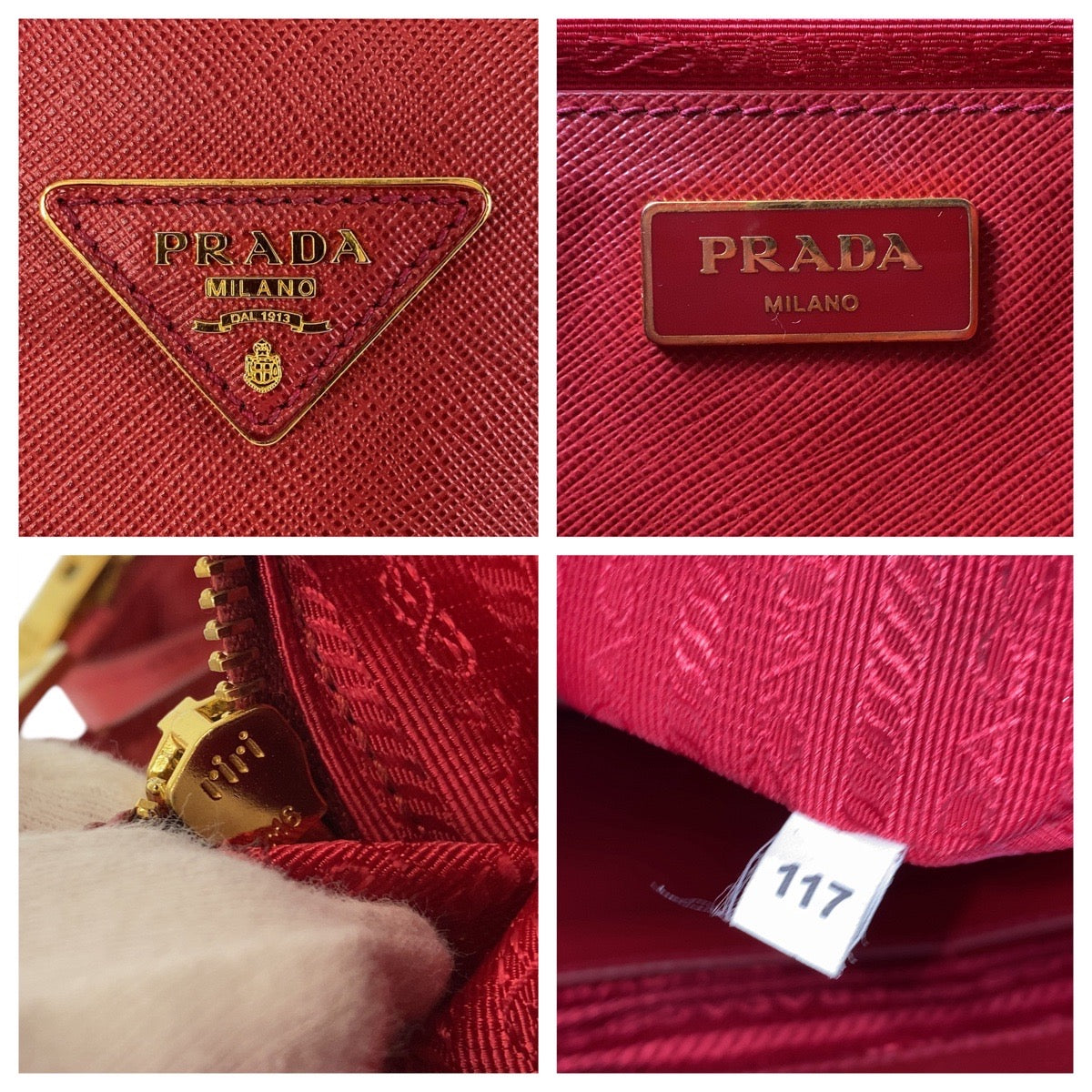14606
PRADA プラダ サフィアーノ ガレリア 三角ロゴプレート レッド ゴールド金具 レザー トートバッグ ハンドバッグ レディース ABP68