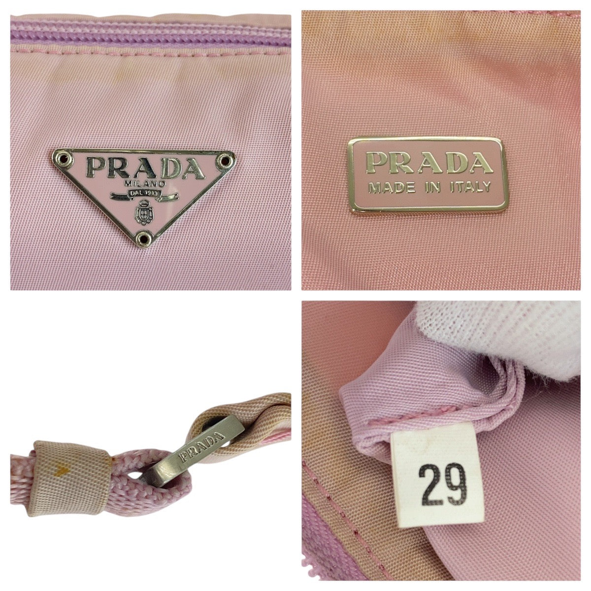14623
PRADA プラダ テスート 三角ロゴプレート ピンク シルバー金具 ナイロン ハンドバッグ アクセサリーポーチ レディース