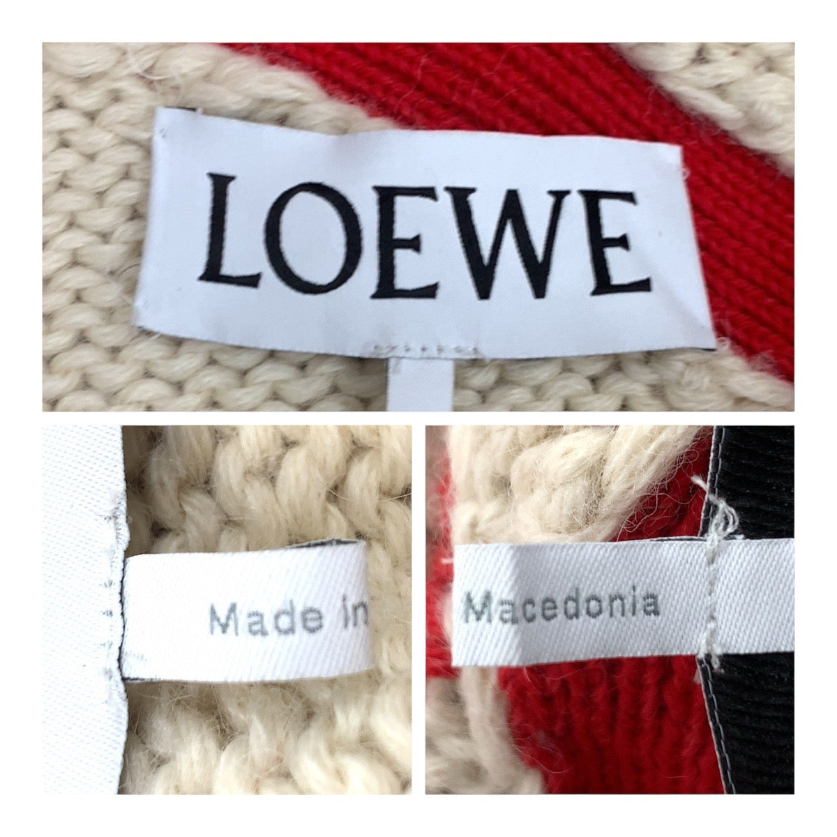 14649
LOEWE ロエベ コレクションライン One Size アイボリー レッド ウール ポンチョ 刺繍ニット メンズ A67