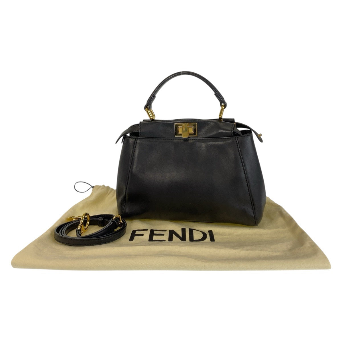 14652
FENDI フェンディ ピーカブー ミニ ブラック 黒 ゴールド金具 レザー ハンドバッグ ショルダーバッグ 2way レディース