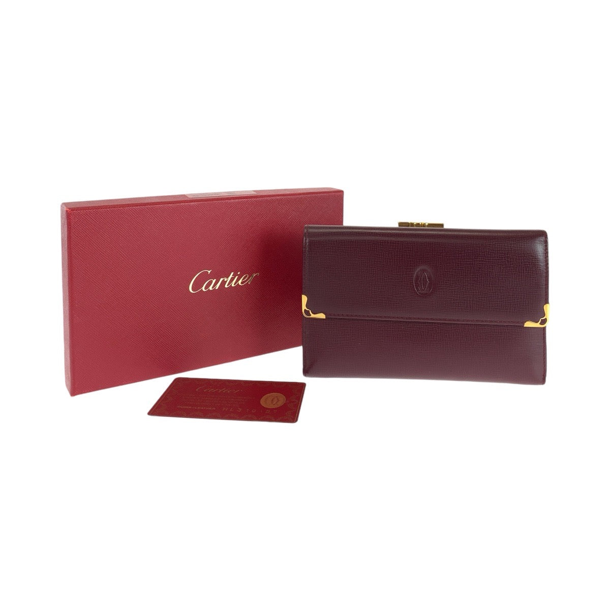 14655
CARTIER カルティエ マストライン ワインレッド ボルドー ゴールド金具 レザー 折財布 コンパクトウォレット レディース