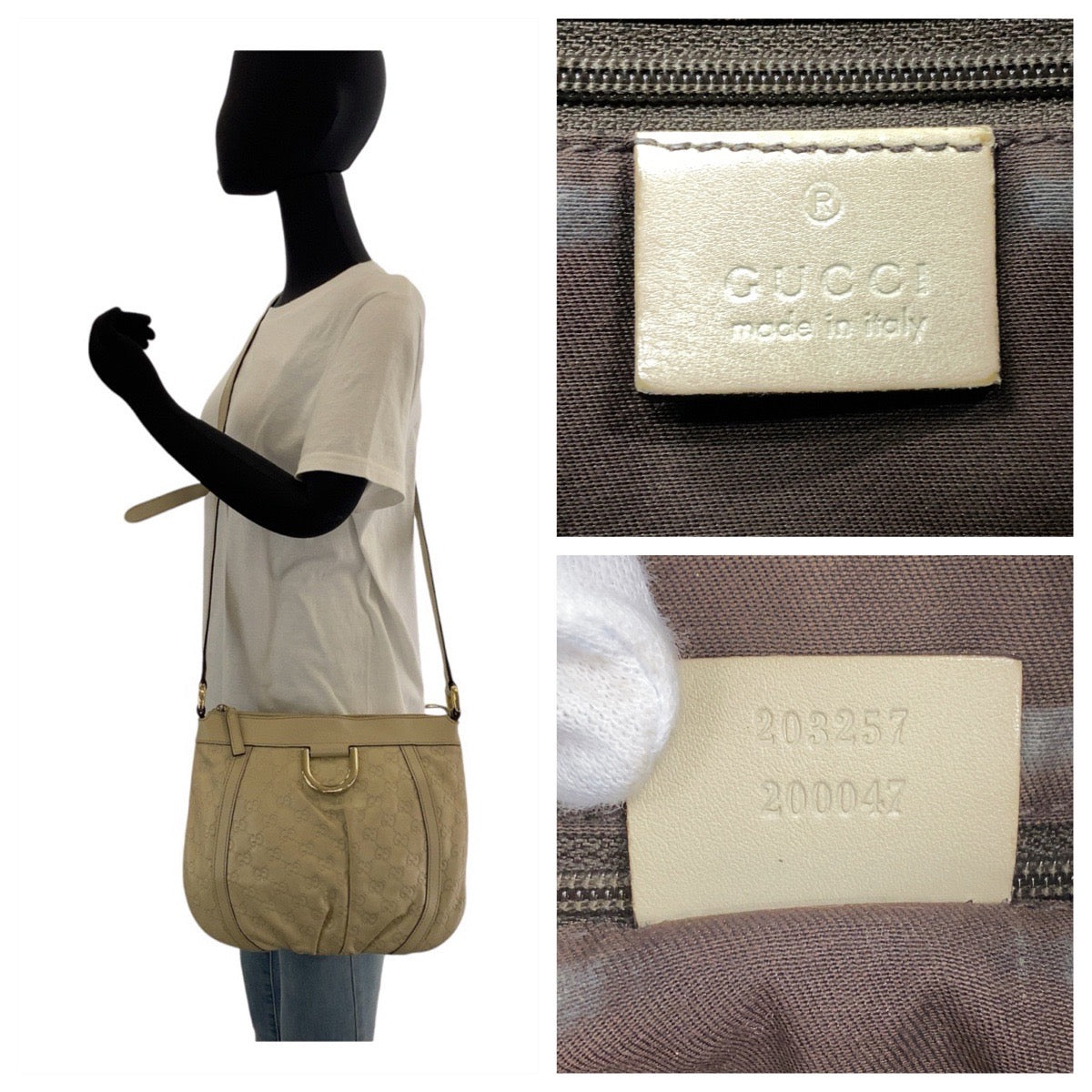 14722
GUCCI グッチ アビー グッチシマ アイボリー ホワイト ゴールド金具 レザー 203257 斜め掛け ショルダーバッグ メッセンジャーバッグ レディース