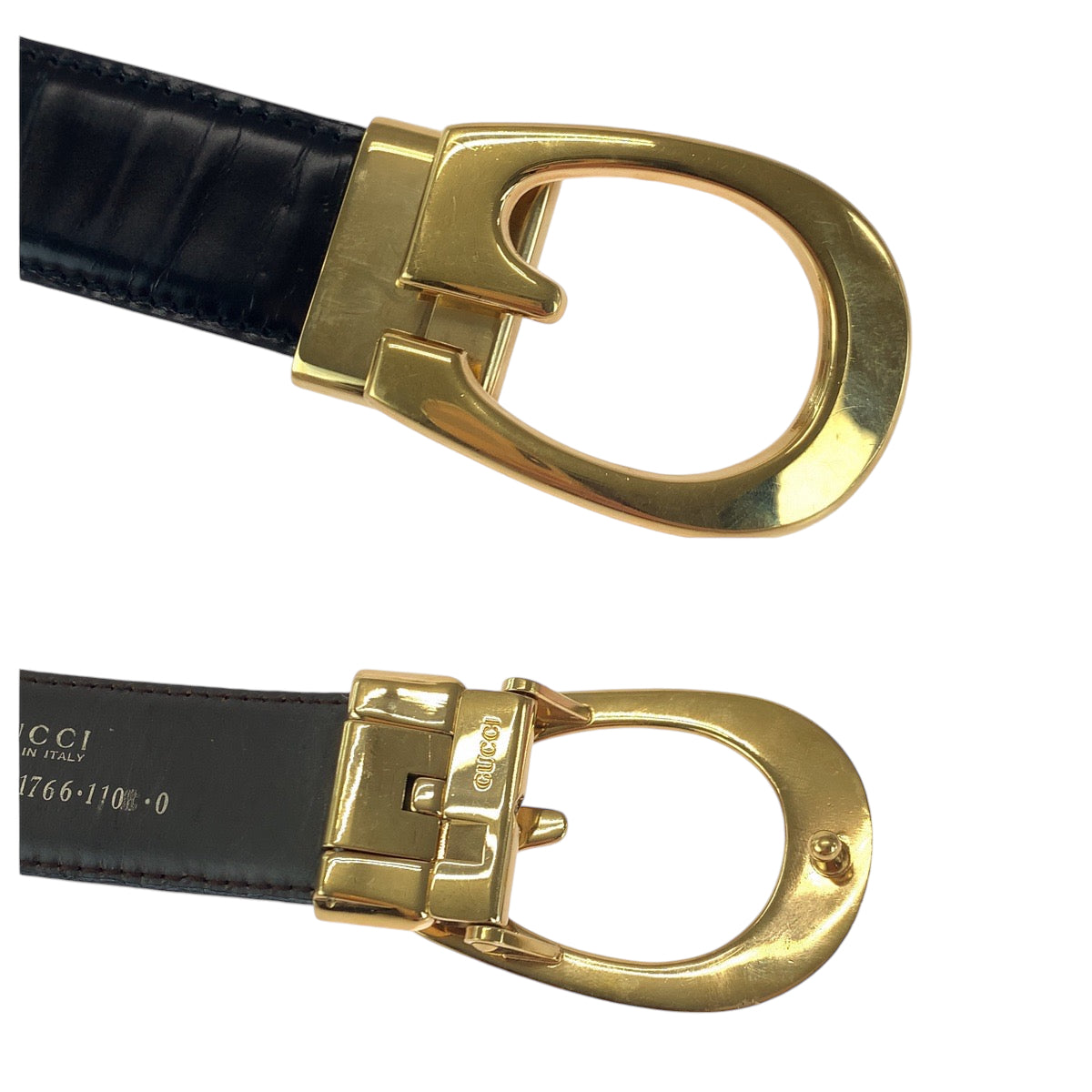 14777
GUCCI グッチ Gバックル 65cm/26inc ブラック ブラウン ゴールド金具 レザー 036 1766 ベルト リバーシブル レディース
