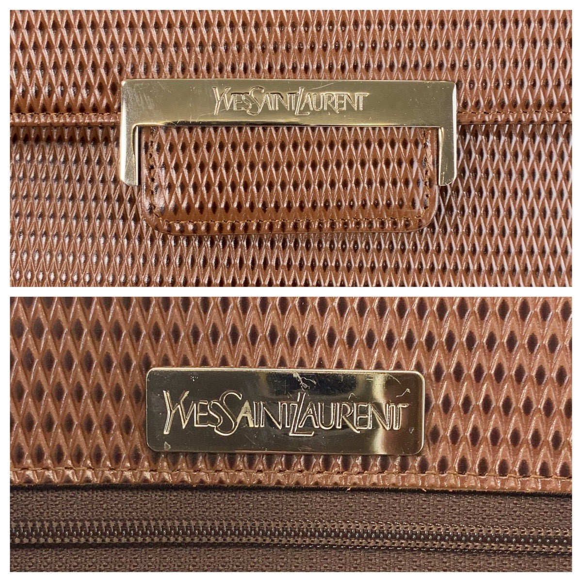 14832
YVES SAINT LAURENT イヴ サンローラン ヴィンテージ YSL ブラウン ゴールド金具 レザー トートバッグ ショルダーバッグ レディース