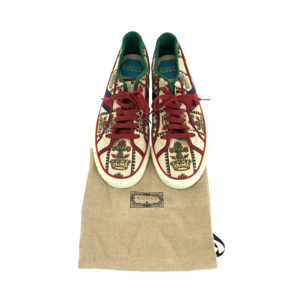 14857
GUCCI グッチ テニス シェリーライン 100周年記念 ホワイト マルチカラー シルバー金具 キャンバス スニーカー メンズ S26