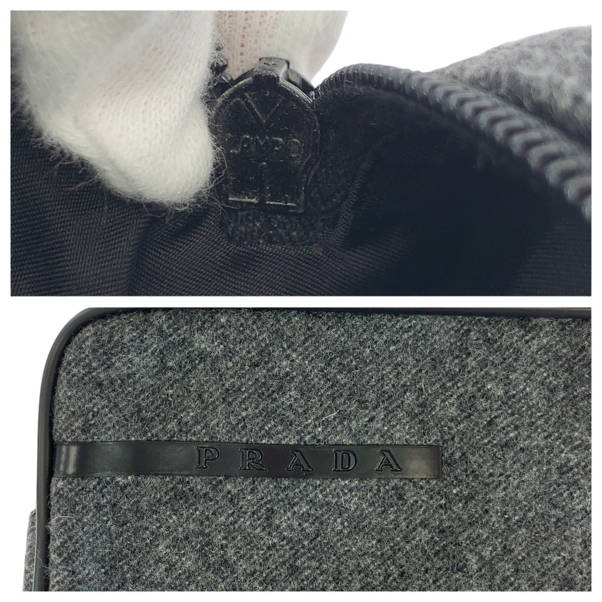 15004
PRADA プラダ グレー シルバー金具 フェルト ポーチ 化粧ポーチ レディース