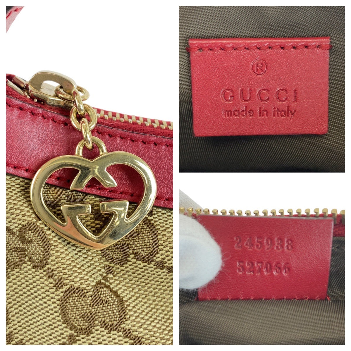 15047
GUCCI グッチ ベージュ レッド ゴールド金具 GGキャンバス / レザー ショルダーバッグ アクセサリーポーチ レディース