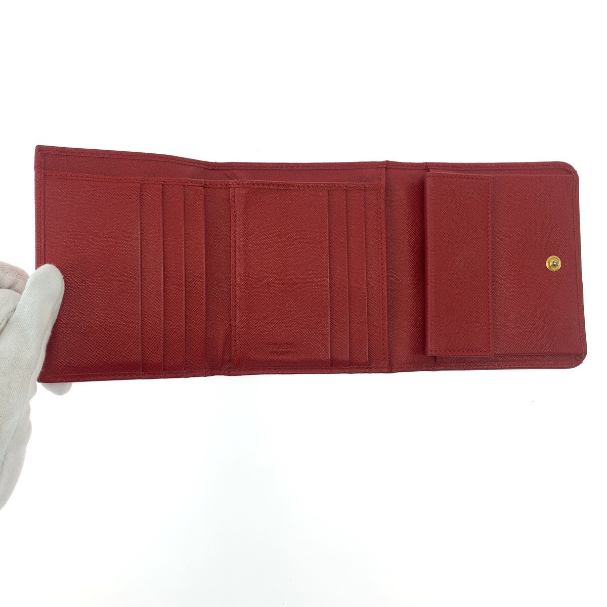 12356
PRADA プラダ サフィアーノ レッド ゴールド金具 レザー 折財布 コンパクトウォレット レディース