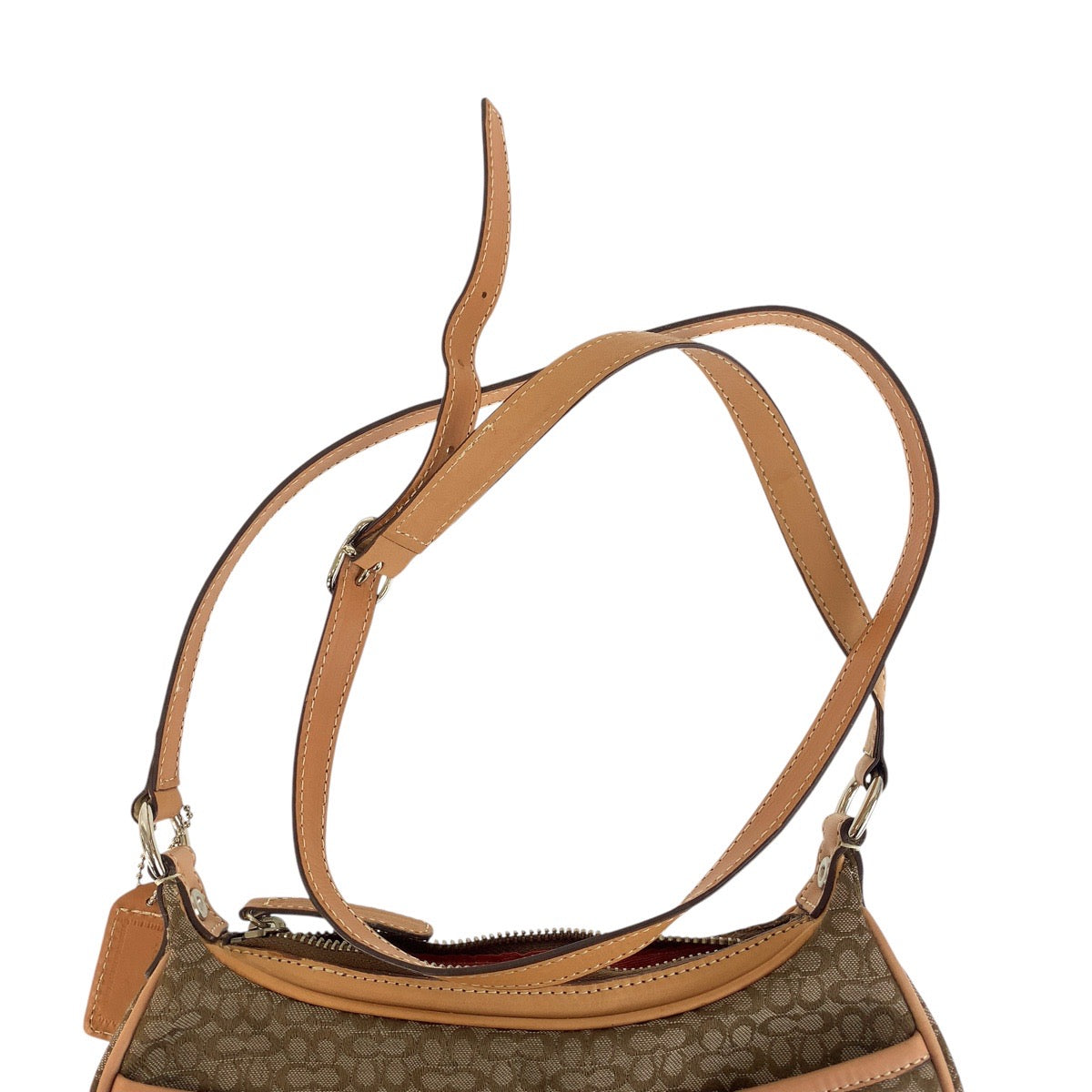 15199
COACH コーチ ミニシグネチャー ベージュ シルバー金具 キャンバス / レザー ショルダーバッグ ポシェット レディース AB5