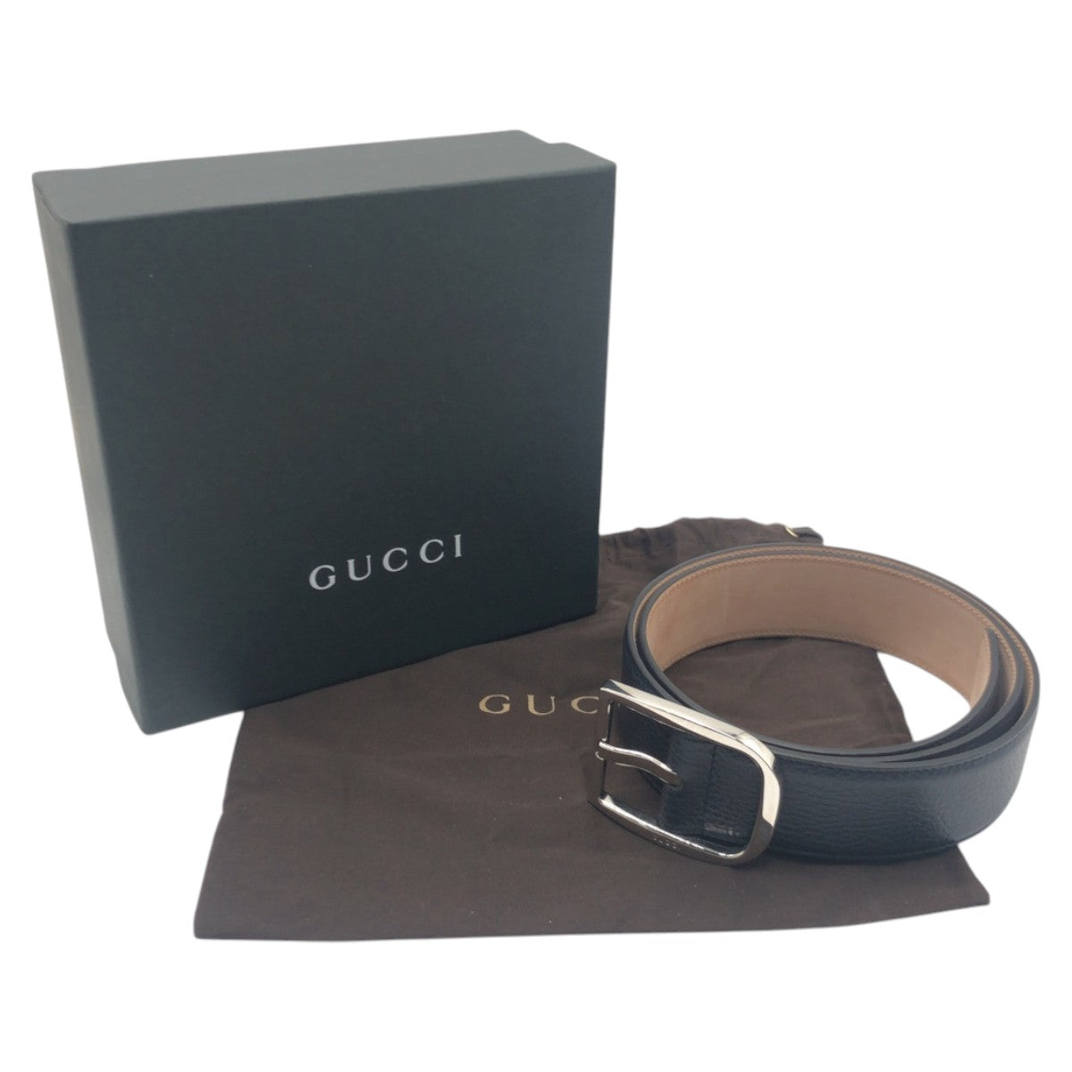 15274
GUCCI グッチ ネイビー シルバー レザー 449716 90 34 ベルト メンズ