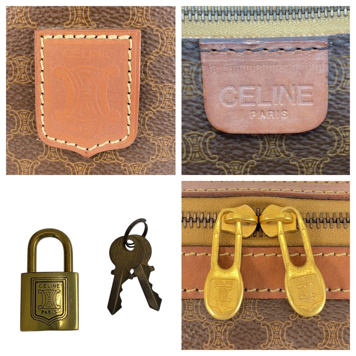 15281
CELINE セリーヌ マカダム ブラウン ゴールド金具 PVC / レザー ハンドバッグ ボストンバッグ レディース