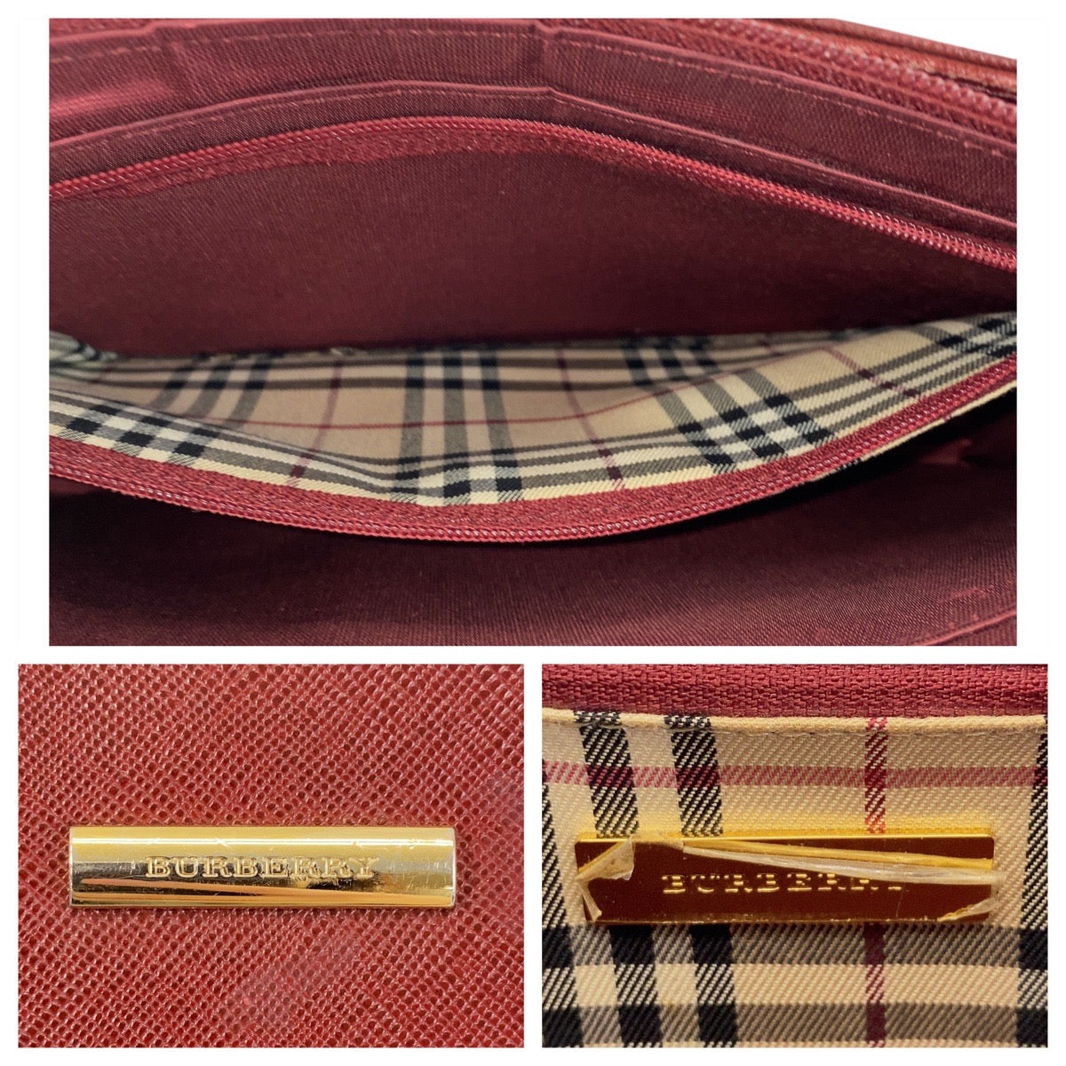 15402
BURBERRY バーバリー チェック柄 ボールド ゴールド金具 レザー ショルダーバッグ レディース