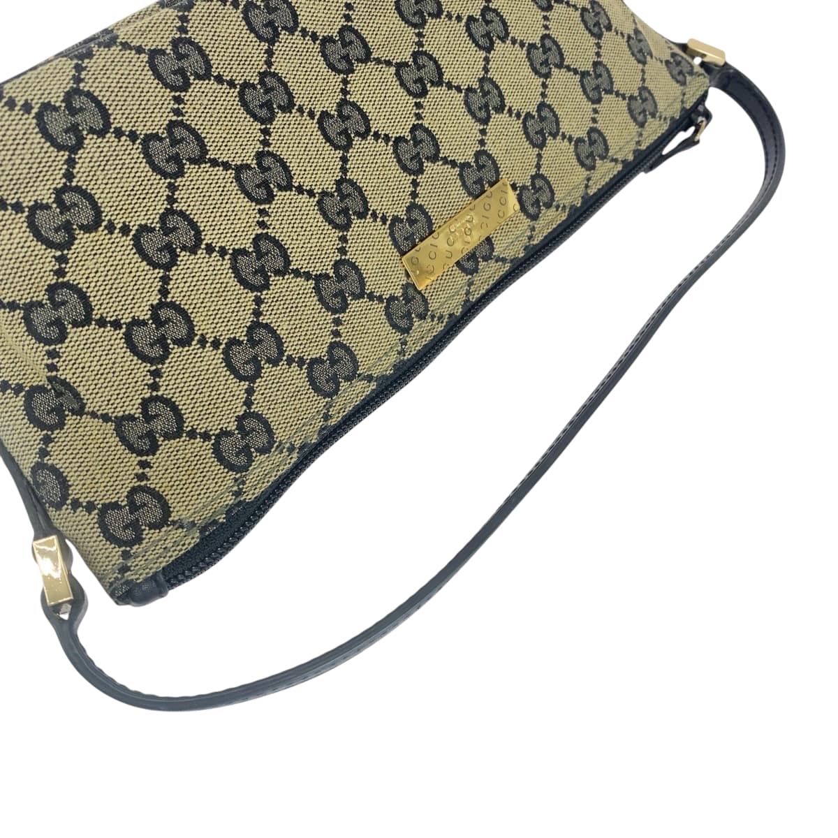 15518
GUCCI グッチ ブラック ベージュ ゴールド金具 GGキャンバス / レザー 122759 ハンドバッグ アクセサリーポーチ レディース