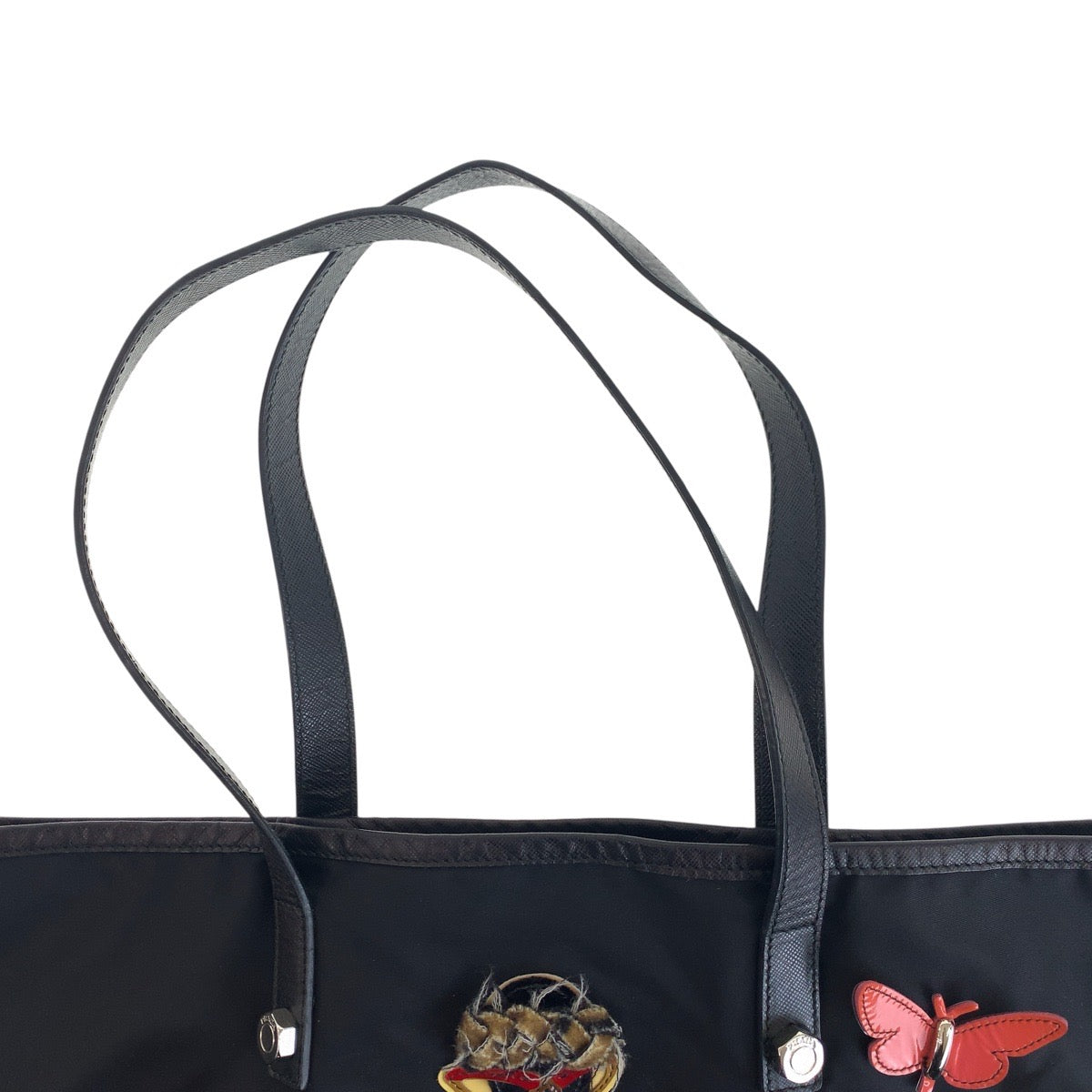 15538
PRADA プラダ ロボットコレクション テスート 三角ロゴプレート ブラック 黒 シルバー金具 ナイロン トートバッグ ショルダーバッグ レディース
