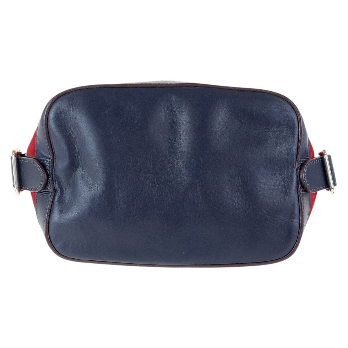 15561
PRADA プラダ 三角ロゴプレート レッド ネイビー シルバー金具 スウェード / レザー ショルダーバッグ ポシェット レディース