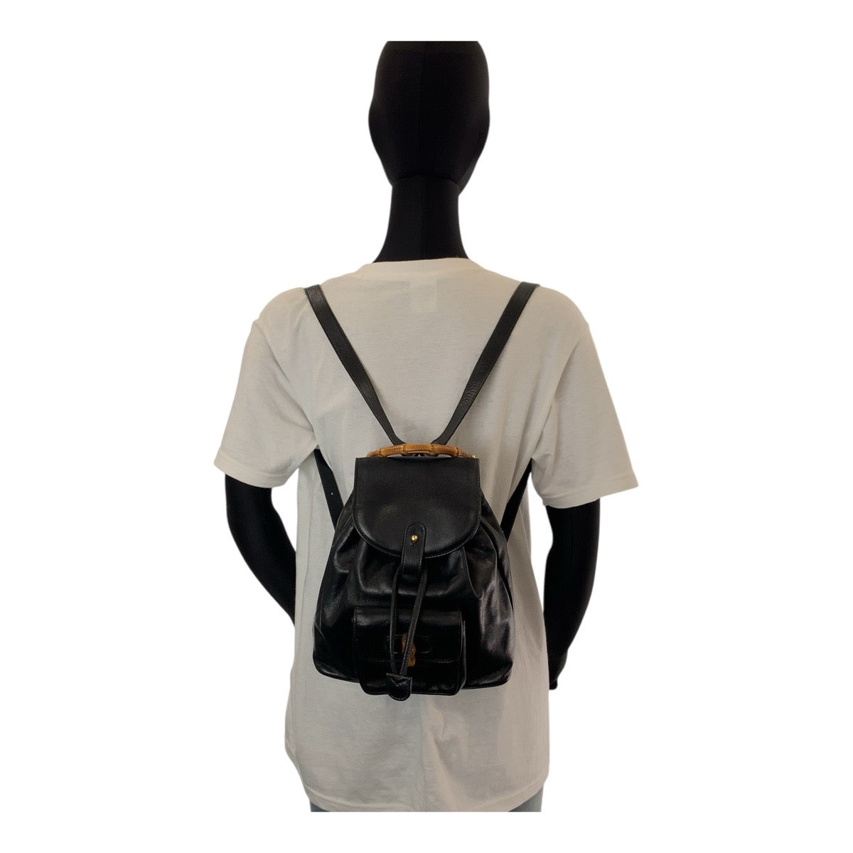 15570
GUCCI グッチ バンブー ブラック 黒 ゴールド金具 レザー 003 1705 0030 リュック バックパック レディース