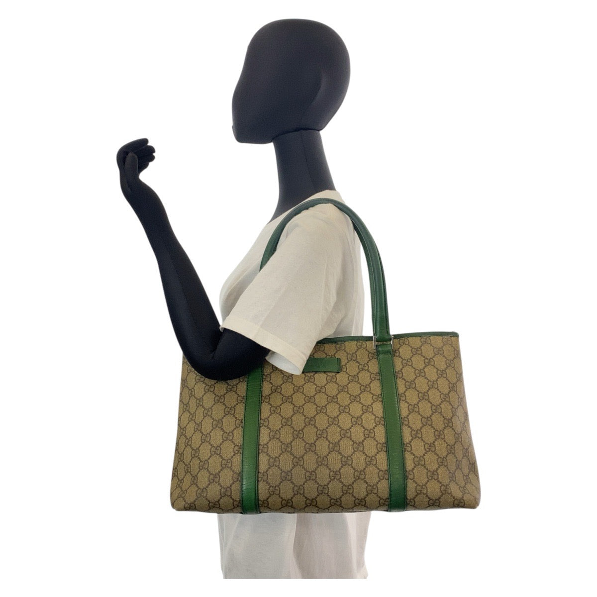 15592
GUCCI グッチ ベージュ グリーン GGスプリームキャンバス / レザー 114595 トートバッグ ショルダーバッグ レディース