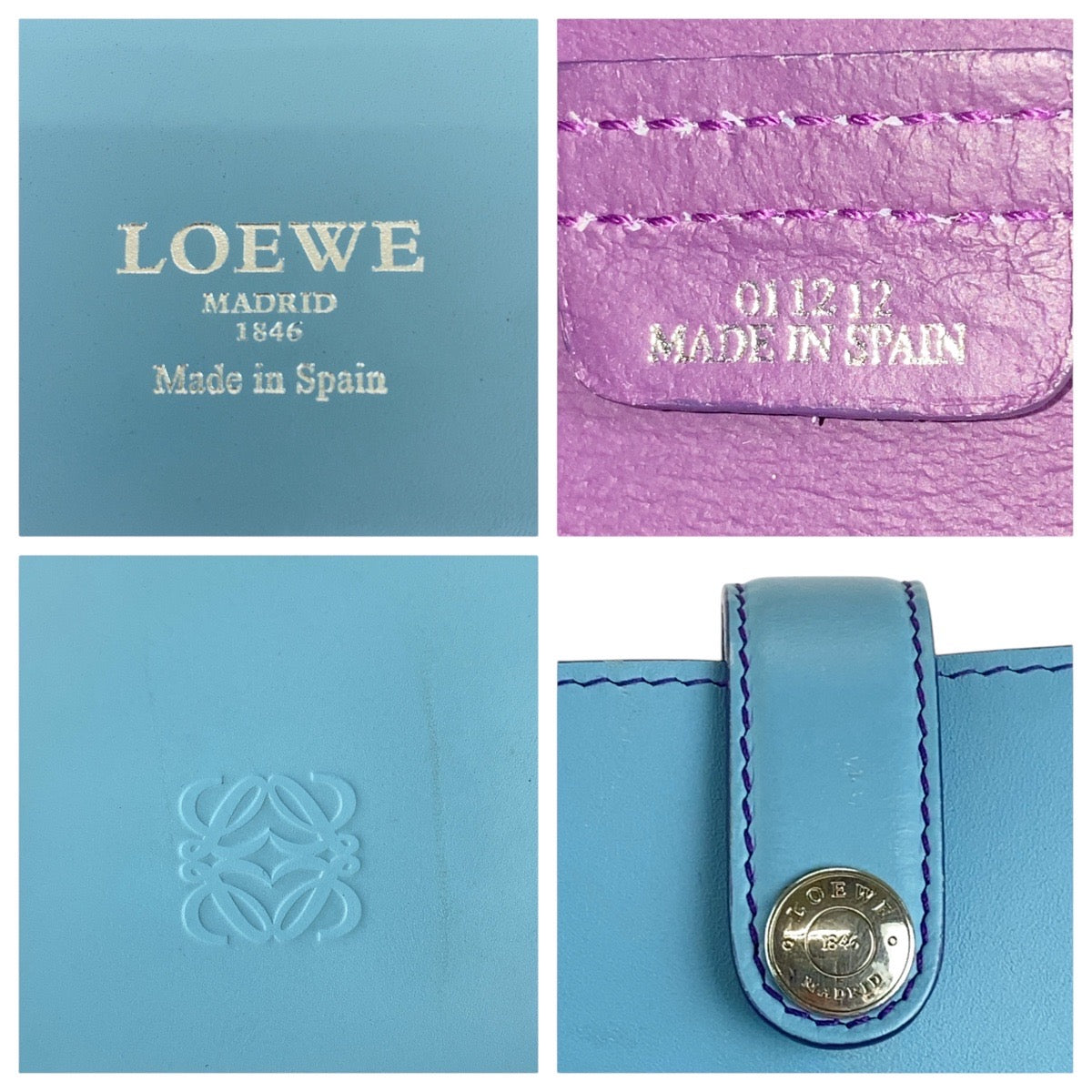 15623
LOEWE ロエベ アナグラム レオ ライトブルー パープル シルバー金具 レザー トートバッグ ショルダーバッグ レディース