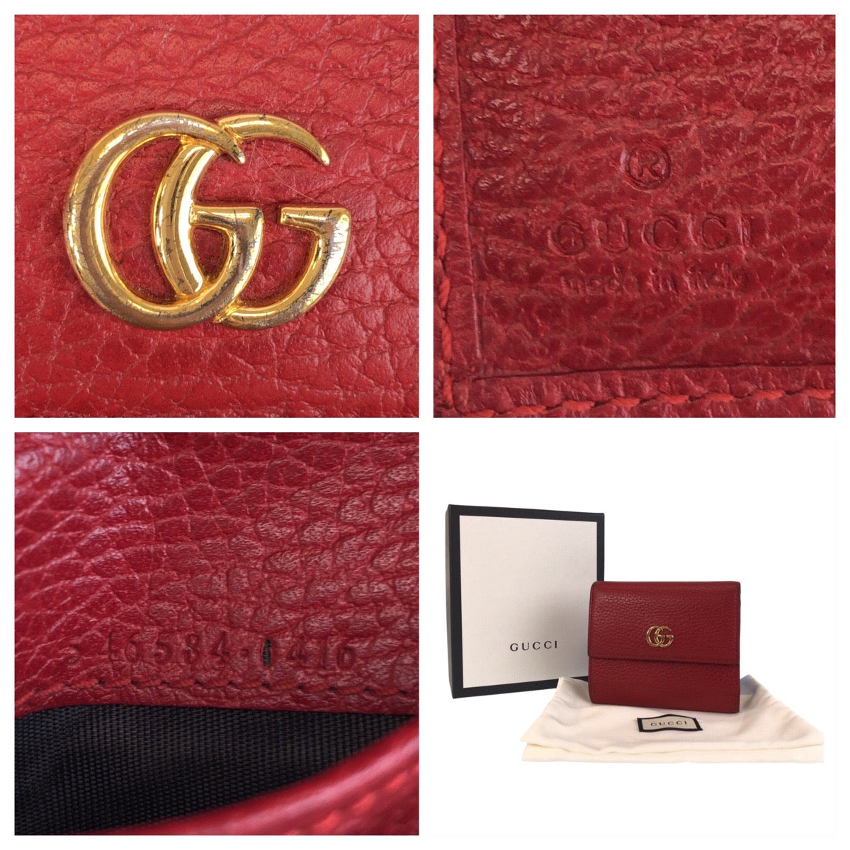 15645
GUCCI グッチ GGマーモント レッド ゴールド金具 レザー 546584 折財布 コンパクトウォレット レディース