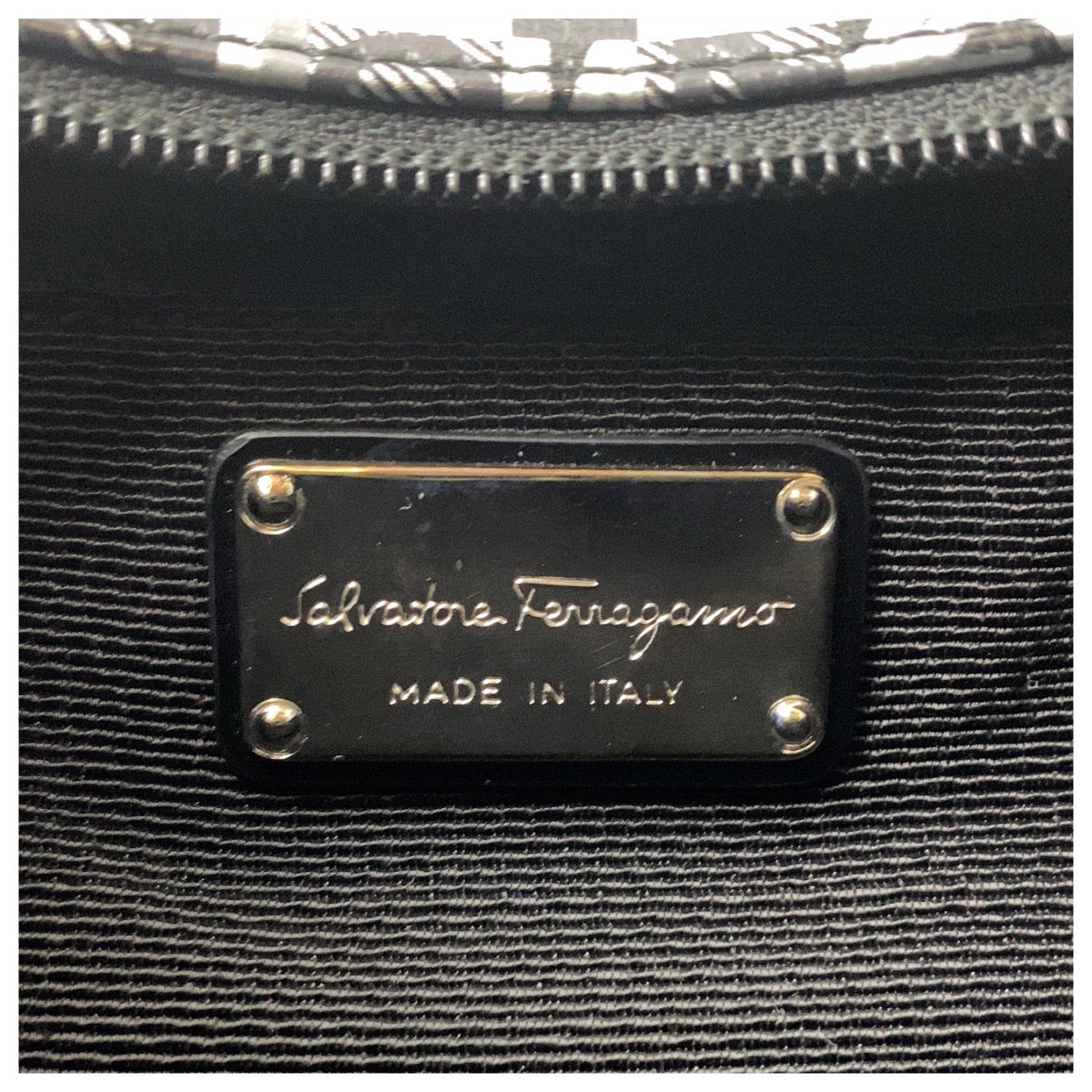 15681
Salvatore Ferragamo Black Grey Silver Hardware PVC Shoulder Bag for Women