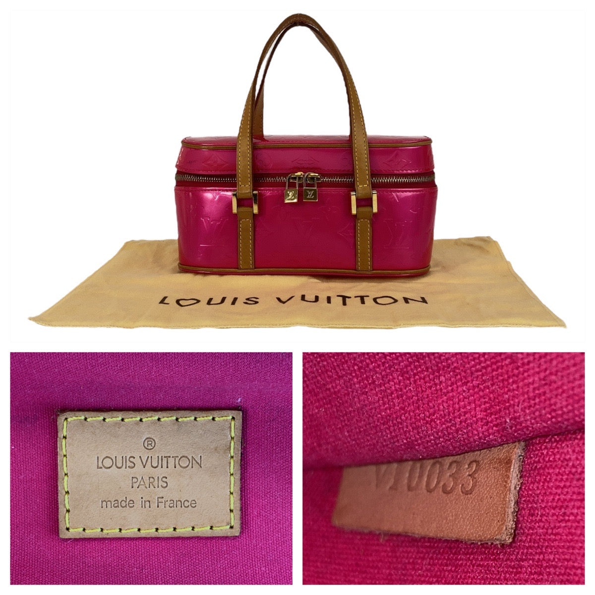 15682
LOUIS VUITTON ルイヴィトン ヴェルニ サリヴァン オリゾンタルGM フューシャピンク ゴールド金具 パテントレザー M91267 ハンドバッグ アクセサリーポーチ レディース