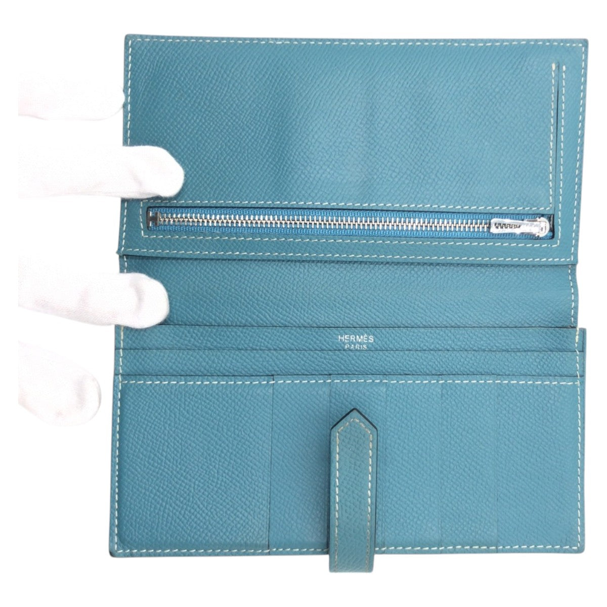 15701
HERMES エルメス べアンスフレ ブルー ブルージーン ヴォーエプソン 長財布 ロングウォレット X刻印 レディース