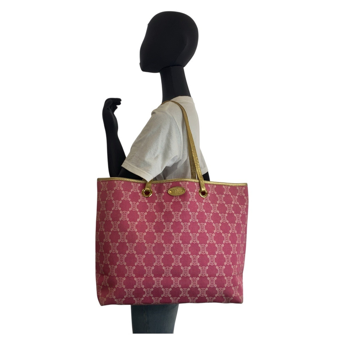 15717
CELINE セリーヌ マカダム ピンク ゴールド金具 キャンバス / レザー トートバッグ ショルダーバッグ レディース ABP41
