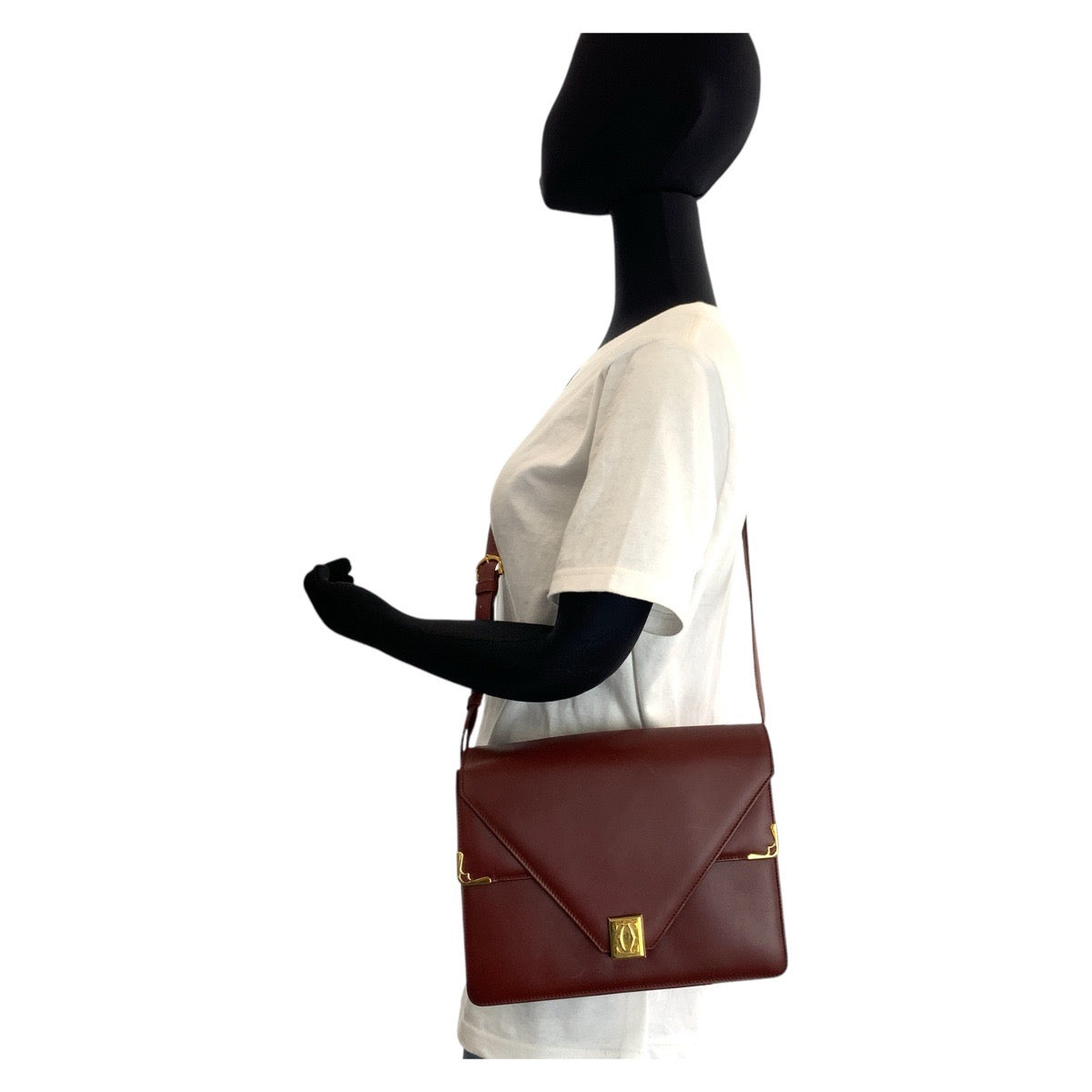 15719
CARTIER カルティエ マストライン ボルドー ゴールド金具 レザー ショルダーバッグ メッセンジャーバッグ レディース