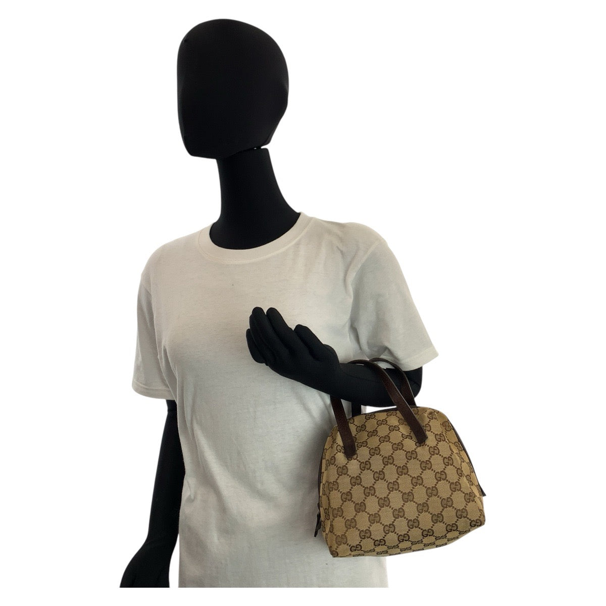 15748
GUCCI グッチ ベージュ ブラウン GGキャンバス / レザー 124542 ハンドバッグ レディース