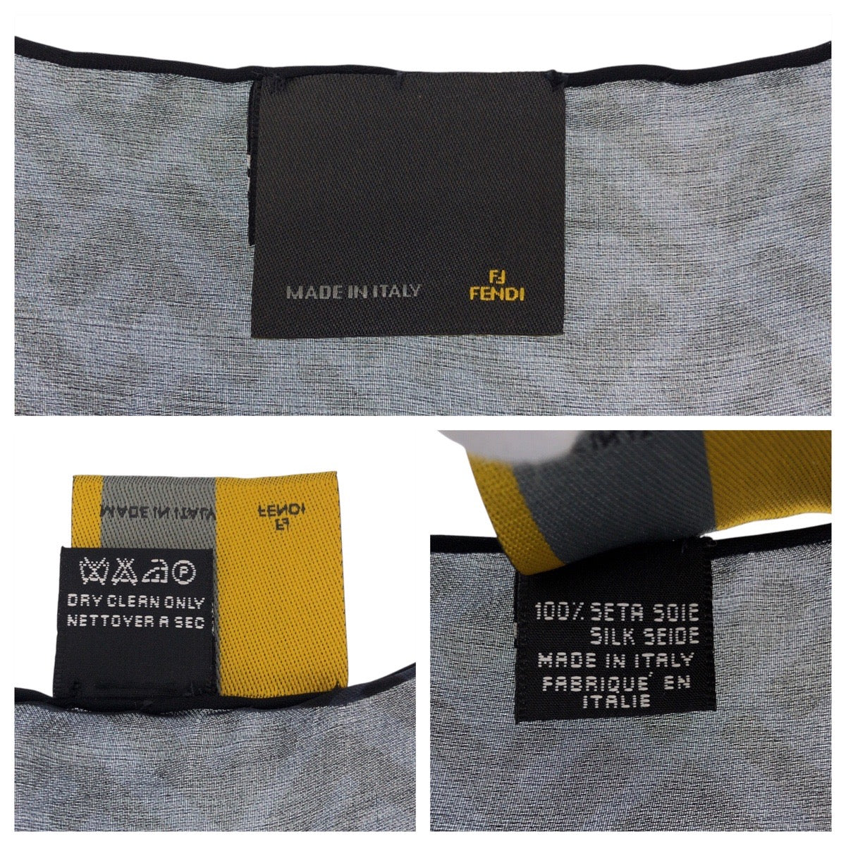 15753
FENDI フェンディ ズッカ グレー シルク スカーフ 大判スカーフ レディース A27