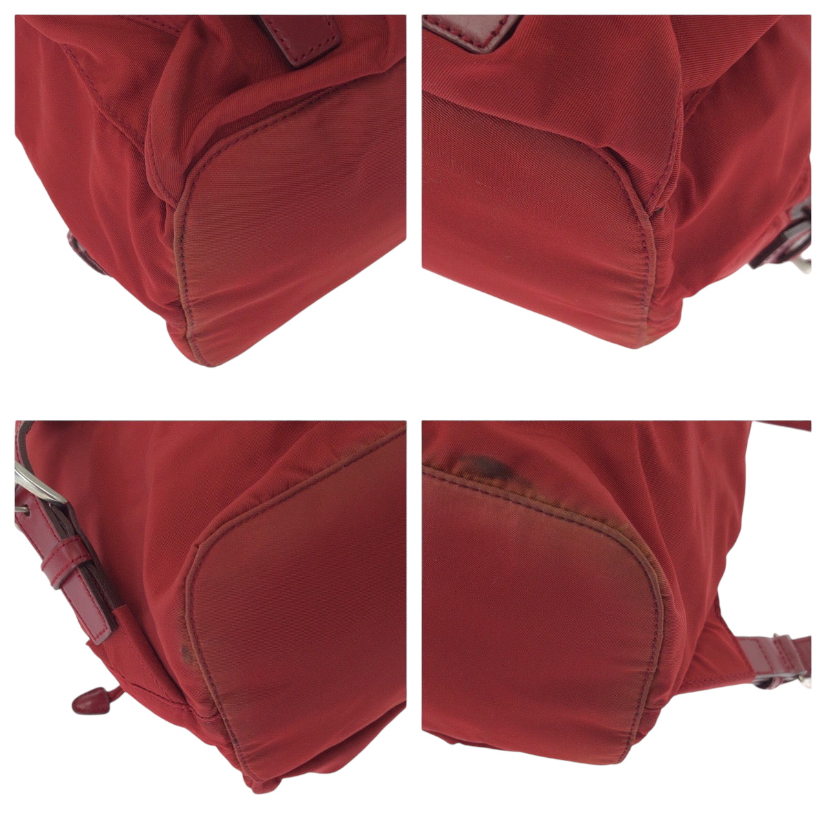 15765
PRADA プラダ テスート 三角ロゴプレート レッド シルバー金具 ナイロン リュックサック バックパック レディース