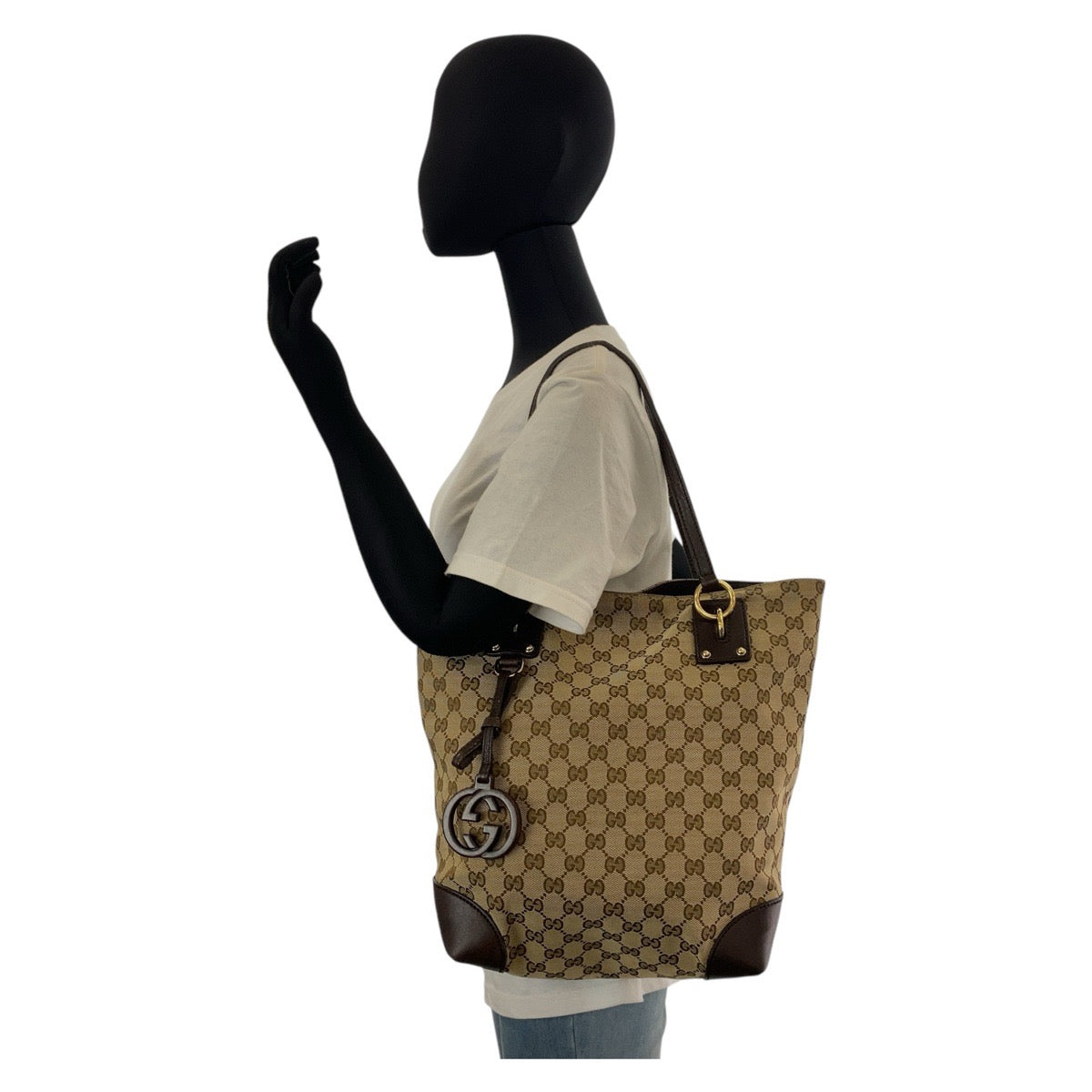 15777
GUCCI グッチ ベージュ ブラウン ゴールド金具 GGキャンバス / レザー 247237 トートバッグ ショルダーバッグ レディース