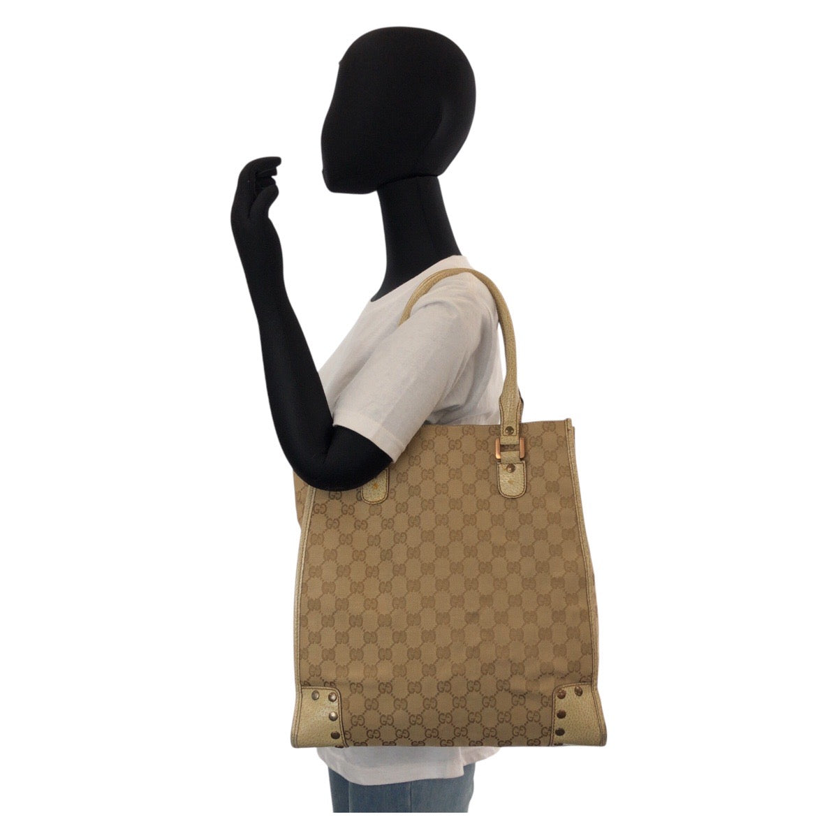 15778
GUCCI グッチ ベージュ ゴールド金具 GGキャンバス / レザー 124261 トートバッグ ショルダーバッグ レディース