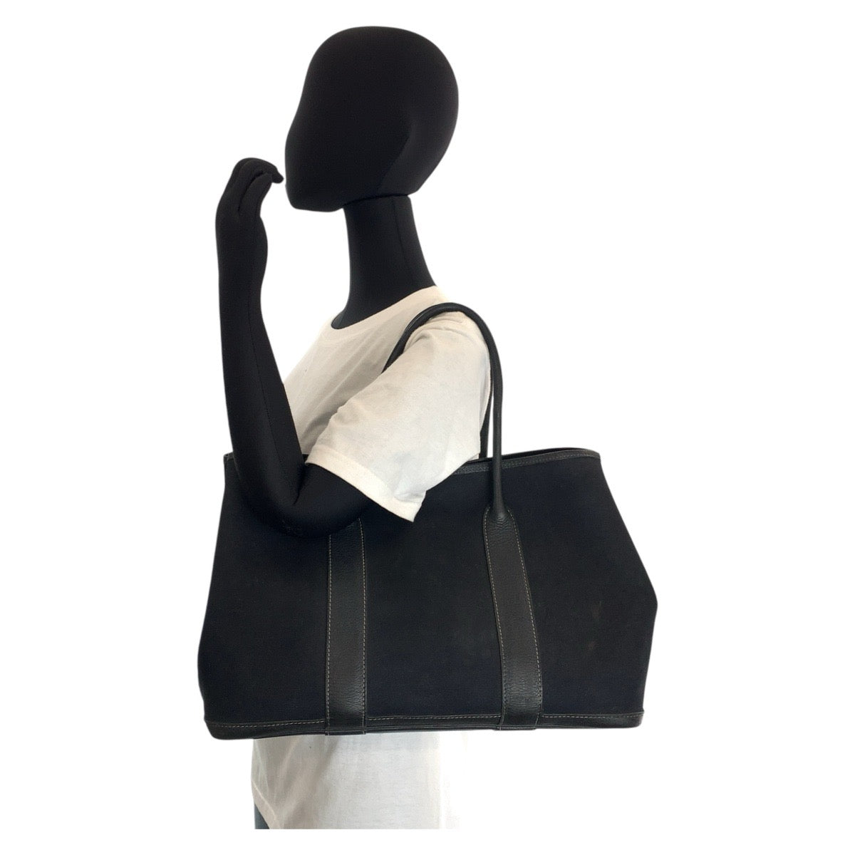 15783
HERMES エルメス ガーデンパーティPM ブラック 黒 シルバー金具 キャンバス / レザー トートバッグ ショルダーバッグ レディース AB64