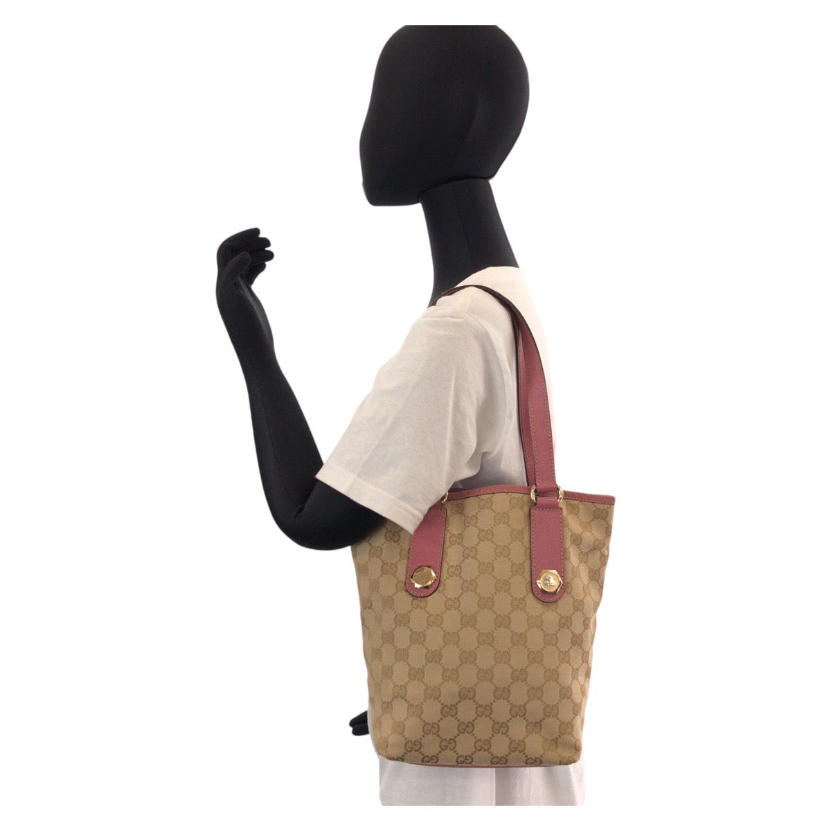 15848
GUCCI グッチ ベージュ ピンク ゴールド金具 GGキャンバス / レザー 153361 トートバッグ ショルダーバッグ レディース