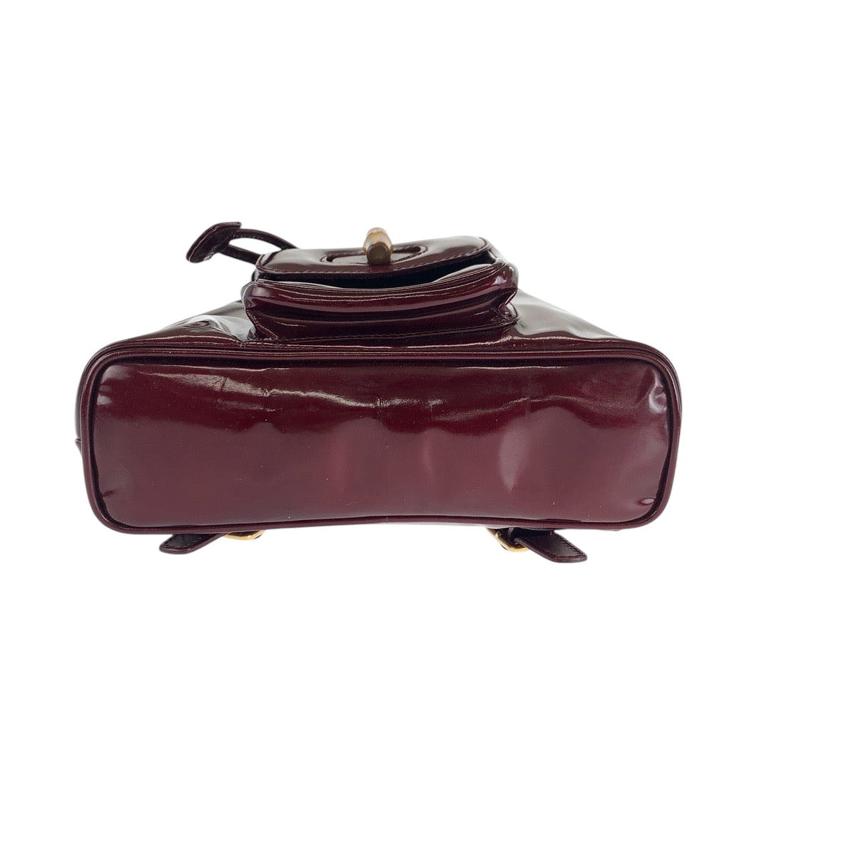 15871
GUCCI グッチ バンブー ワインレッド ブラウン ゴールド金具 パテントレザー 003 1998 0030 リュックサック バックパック レディース AB26