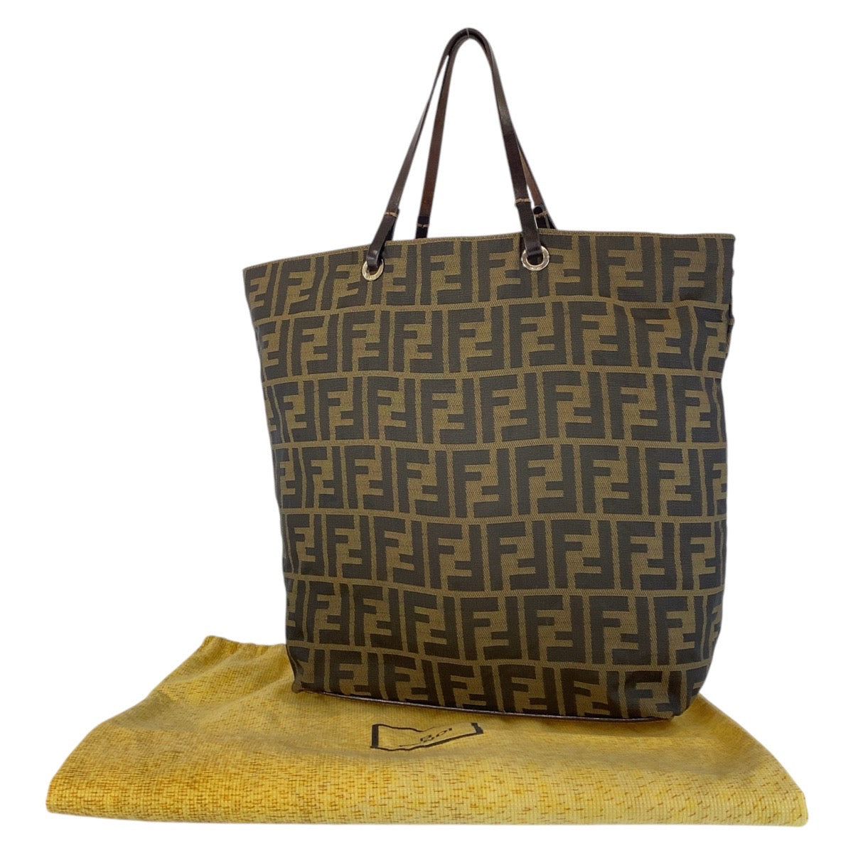 15889
FENDI フェンディ ズッカ ブラウン シルバー金具 キャンバス / レザー トートバッグ ハンドバッグ レディース