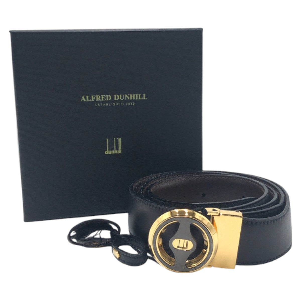 16123
Dunhill ダンヒル ブラック 黒 ゴールド レザー ベルト メンズ