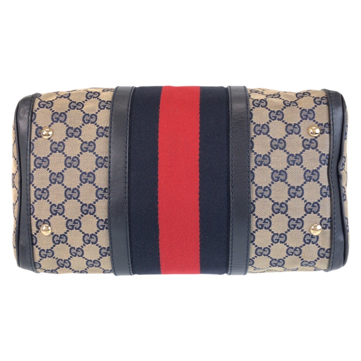 16291
GUCCI グッチ シェリーライン ネイビー ベージュ ゴールド金具 GGキャンバス / レザー 247205 ハンドバッグ ボストンバッグ レディース