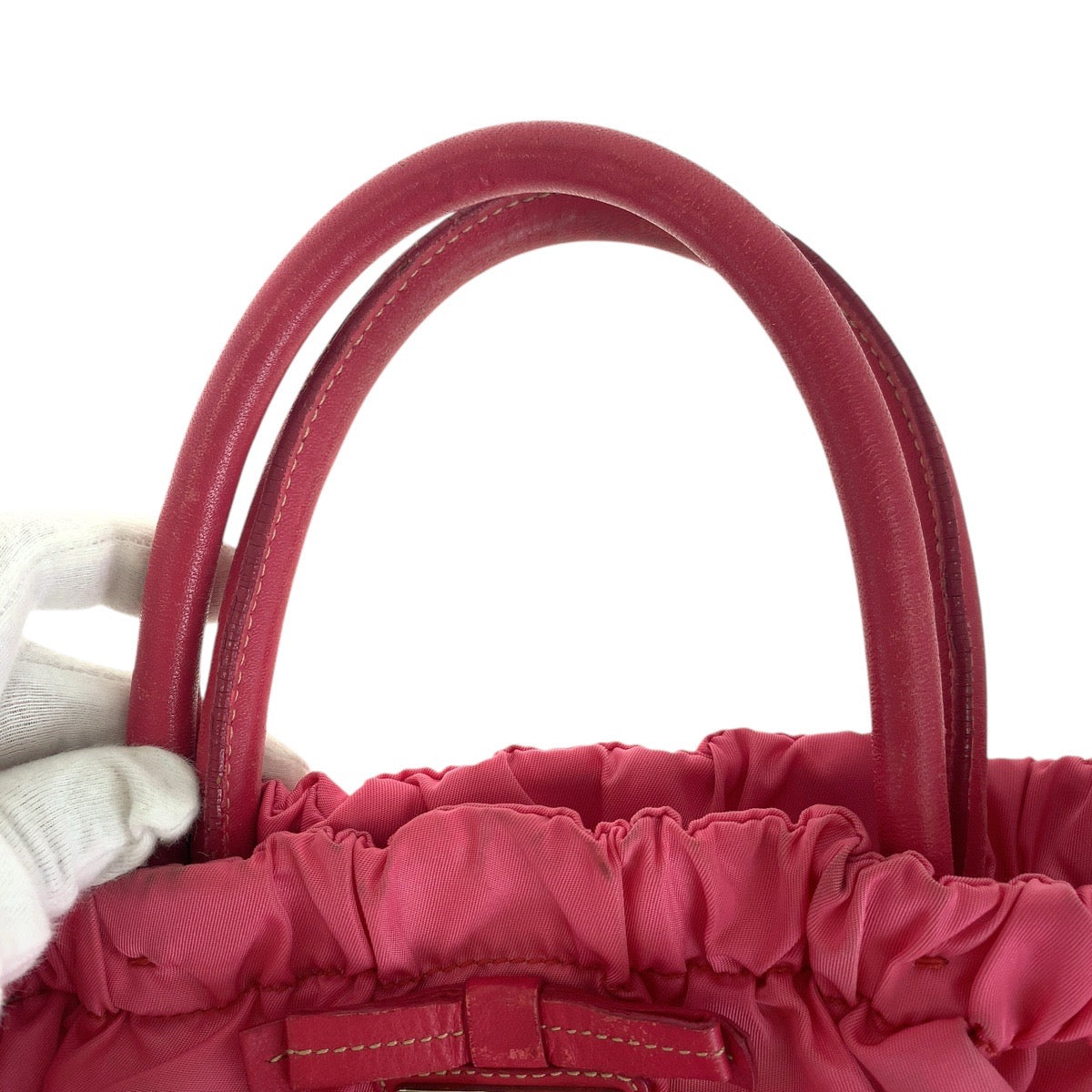 16296
PRADA プラダ テスート 三角ロゴプレート ピンク シルバー金具 ナイロン / レザー トートバッグ ショルダーバッグ 2way レディース AB32