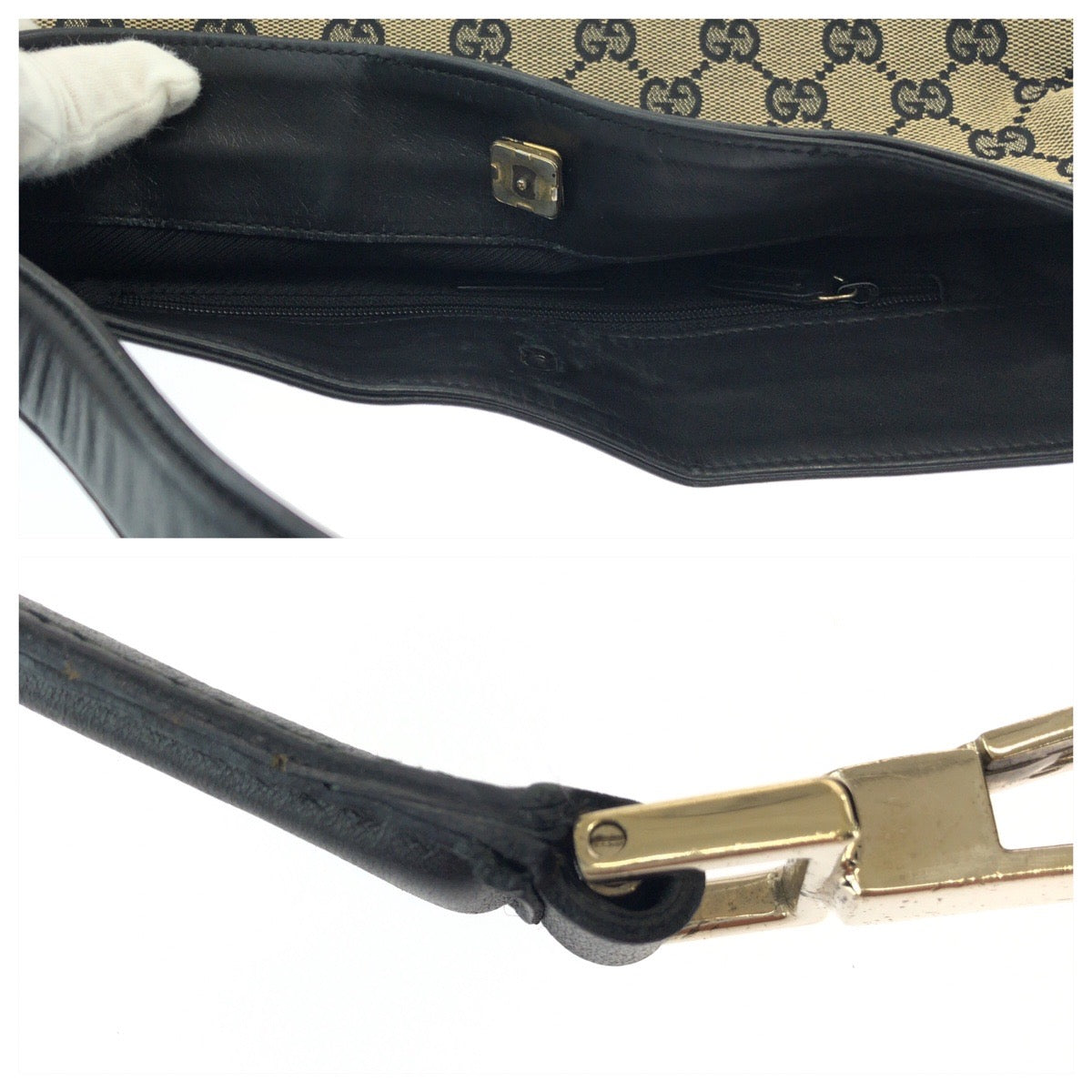 16392
GUCCI グッチ ブラック 黒 ゴールド金具 GGキャンバス / レザー 001 4231 ショルダーバッグ レディース