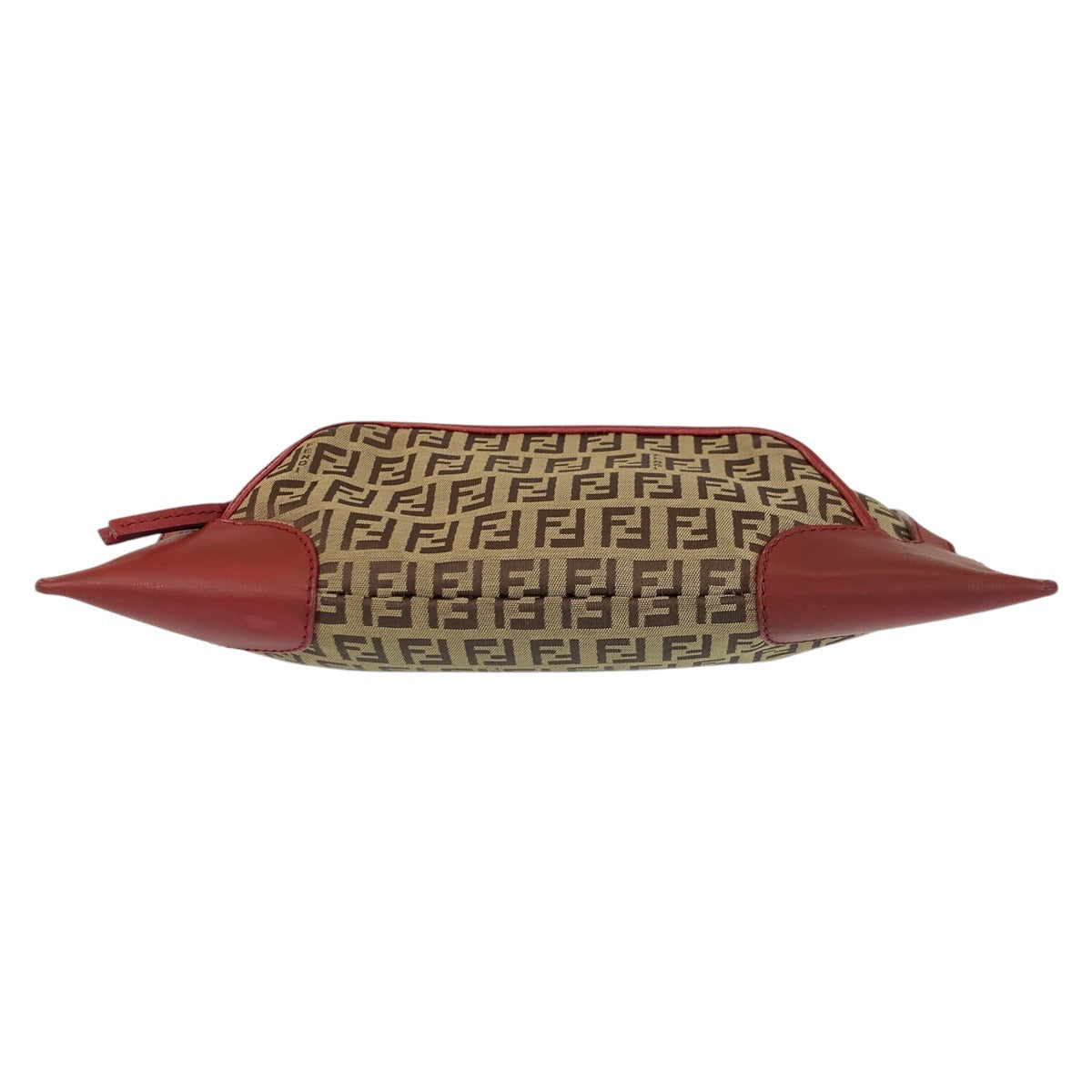 16562
FENDI フェンディ ズッキーノ ブラウン レッド ゴールド金具 キャンバス / レザー ハンドバッグ ショルダーバッグ レディース