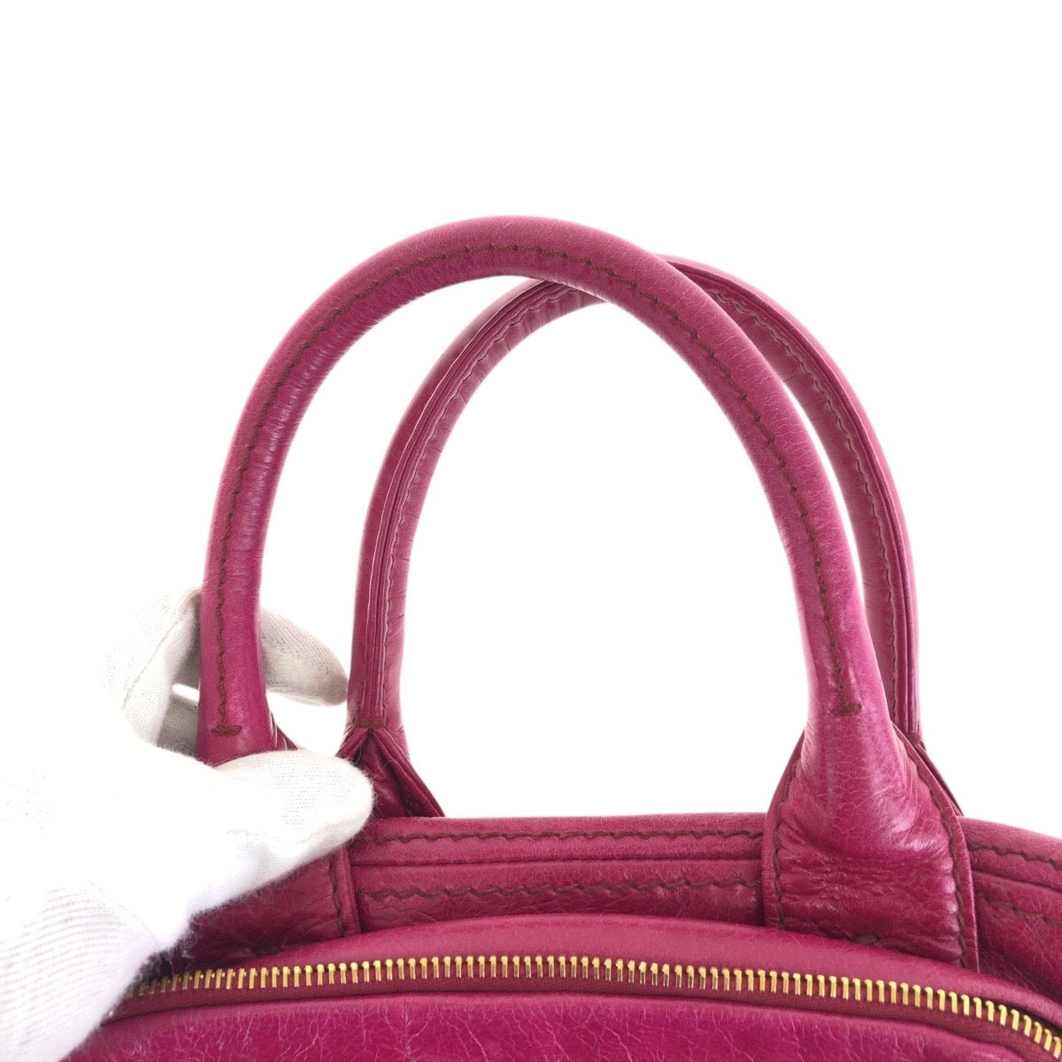 16586
PRADA プラダ 三角ロゴプレート ピンク ゴールド金具 レザー トートバッグ ショルダーバッグ 2way レディース AB48