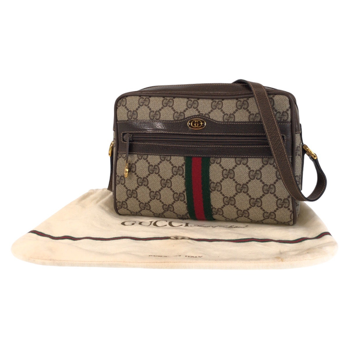 16629
GUCCI グッチ ヴィンテージ シェリーライン オールドグッチ ベージュ ブラウン ゴールド金具 GGスプリームキャンバス / レザー 65 02 004 ショルダーバッグ ポシェット レディース